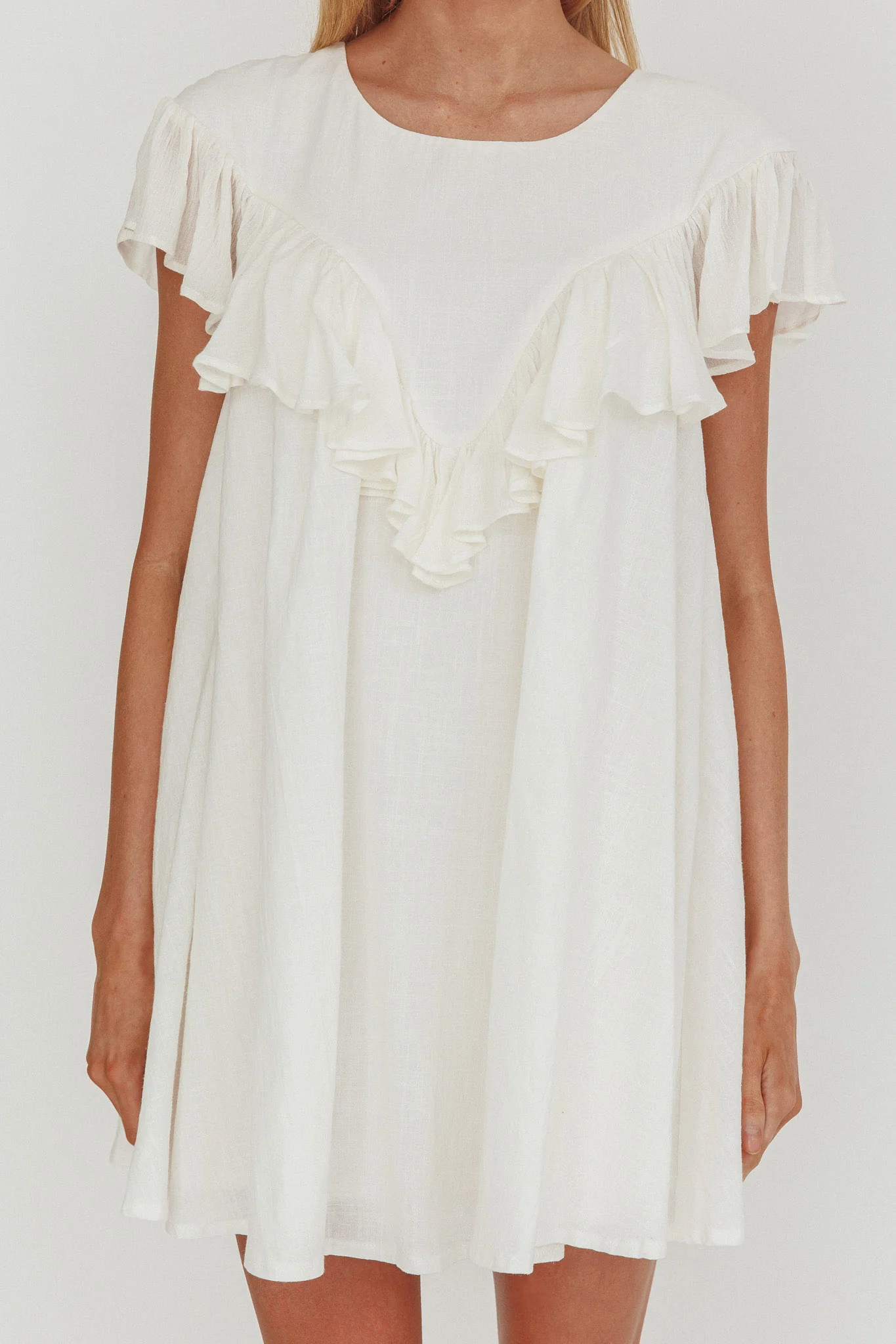 Sunshine Weekend Frill Trim Babydoll Mini Dress White - Image 3