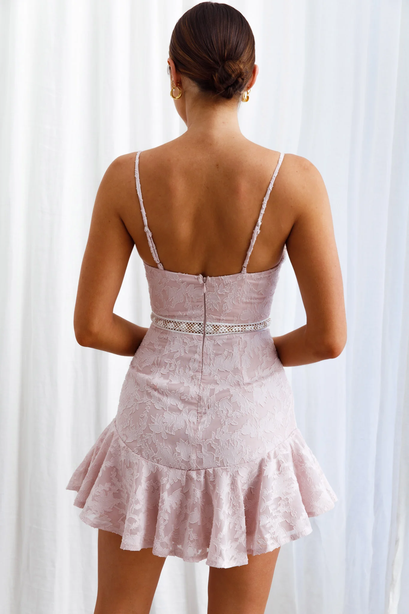 Surabaya Twist Bust Textured Mini Dress Blush - Image 7