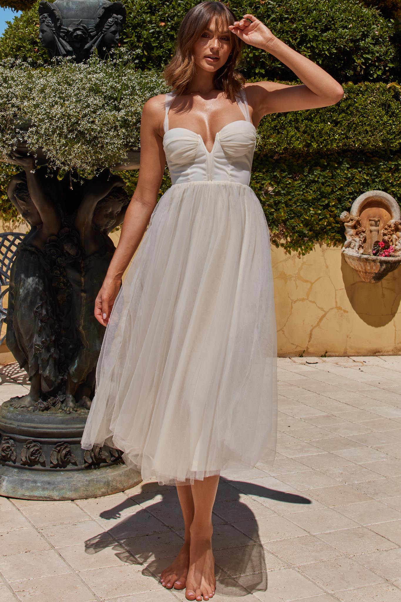 Surreal Lace-Up Back Tulle Midi Dress Butter - Image 4