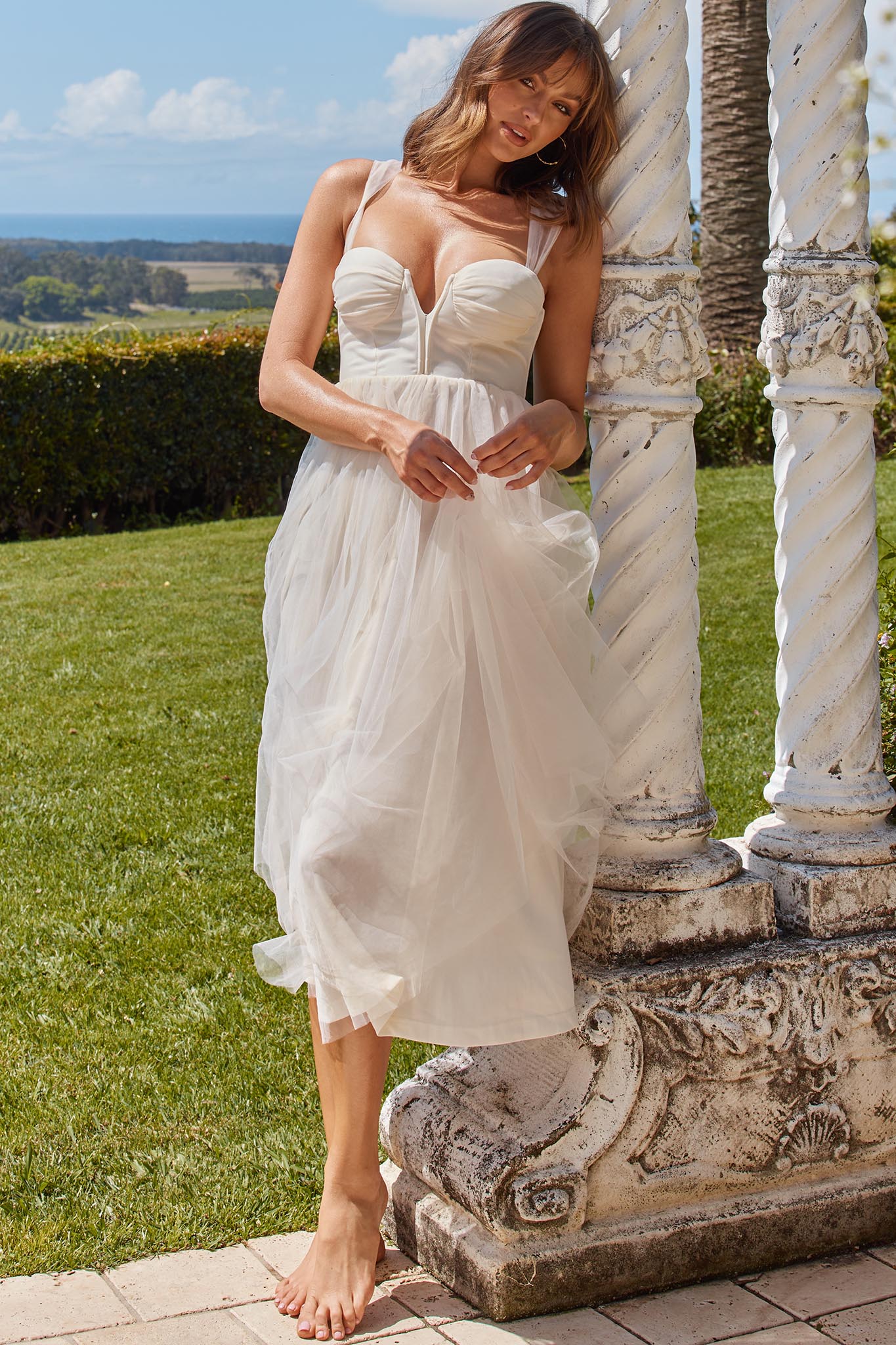 Surreal Lace-Up Back Tulle Midi Dress Butter - Image 6