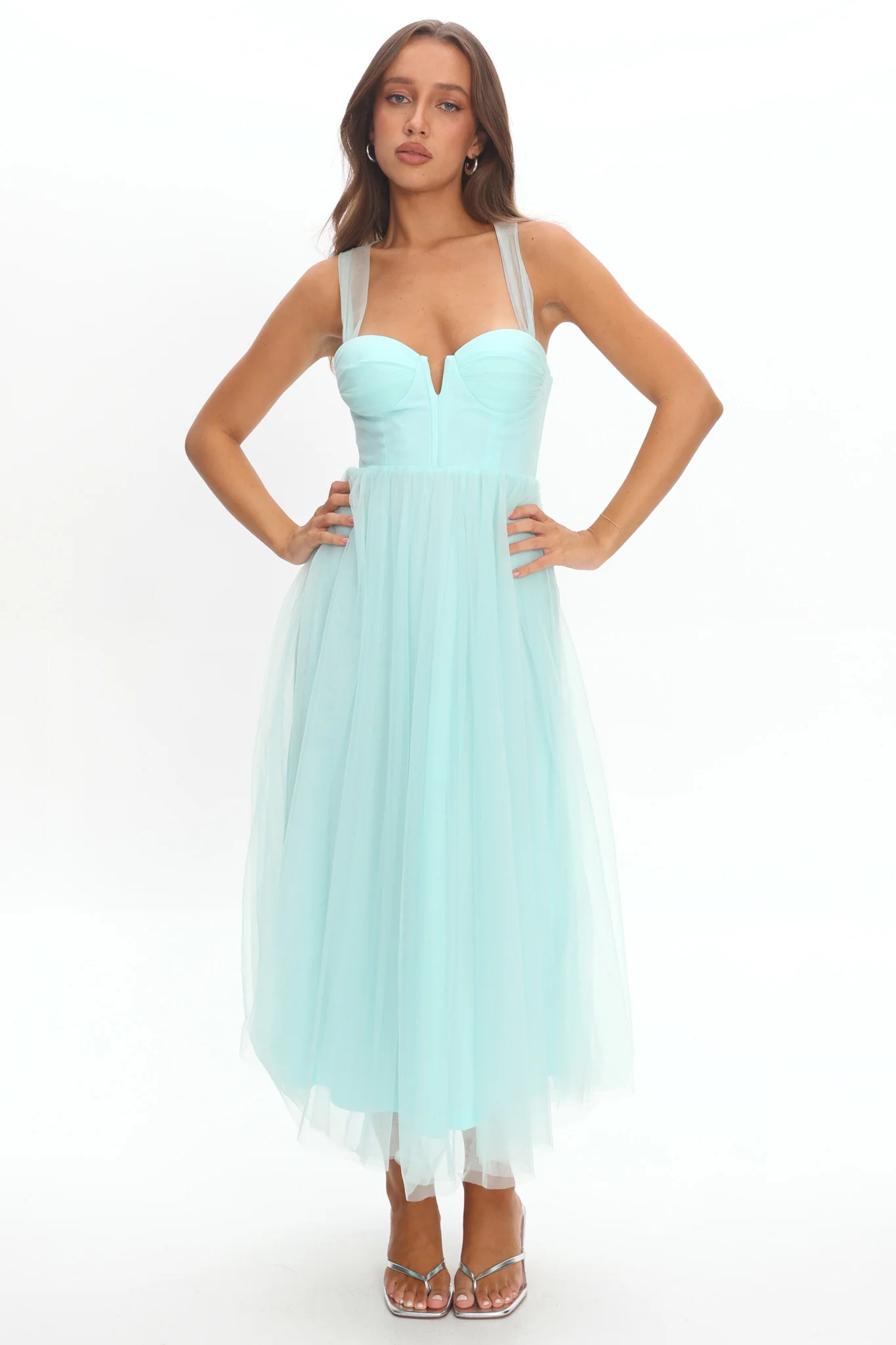 Surreal Lace-Up Back Tulle Midi Dress Mint - Image 2