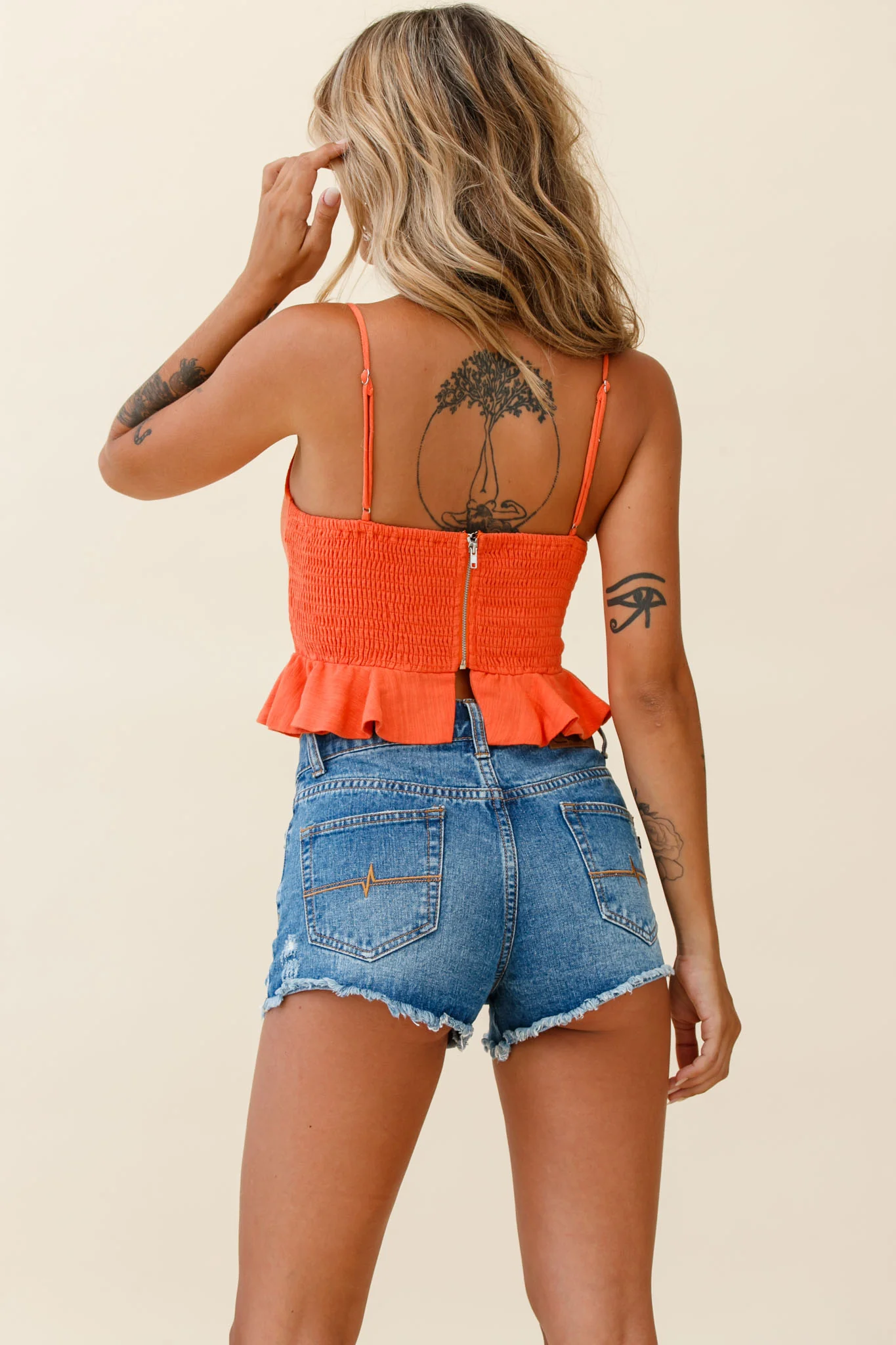 Sweet Dreams Cami Strap Bow Detail Crop Top Orange - Image 6