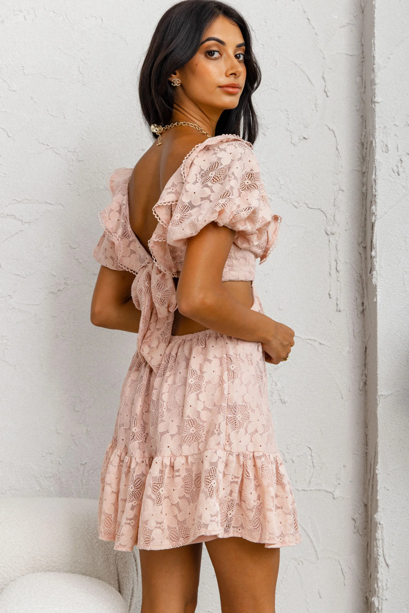 Sweet Life Cut-Out Waist Lace Dress Peach - Image 2