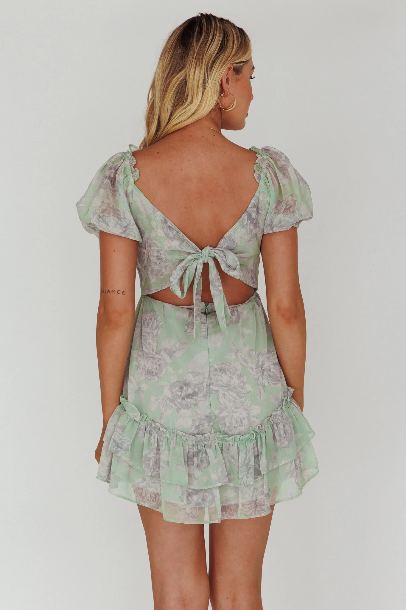 Sweet Nothings Puff Sleeve Twist Dress Floral Apple - Image 2
