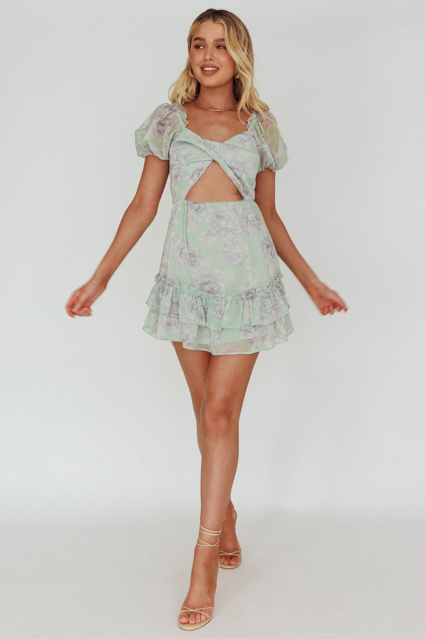 Sweet Nothings Puff Sleeve Twist Dress Floral Apple - Image 3