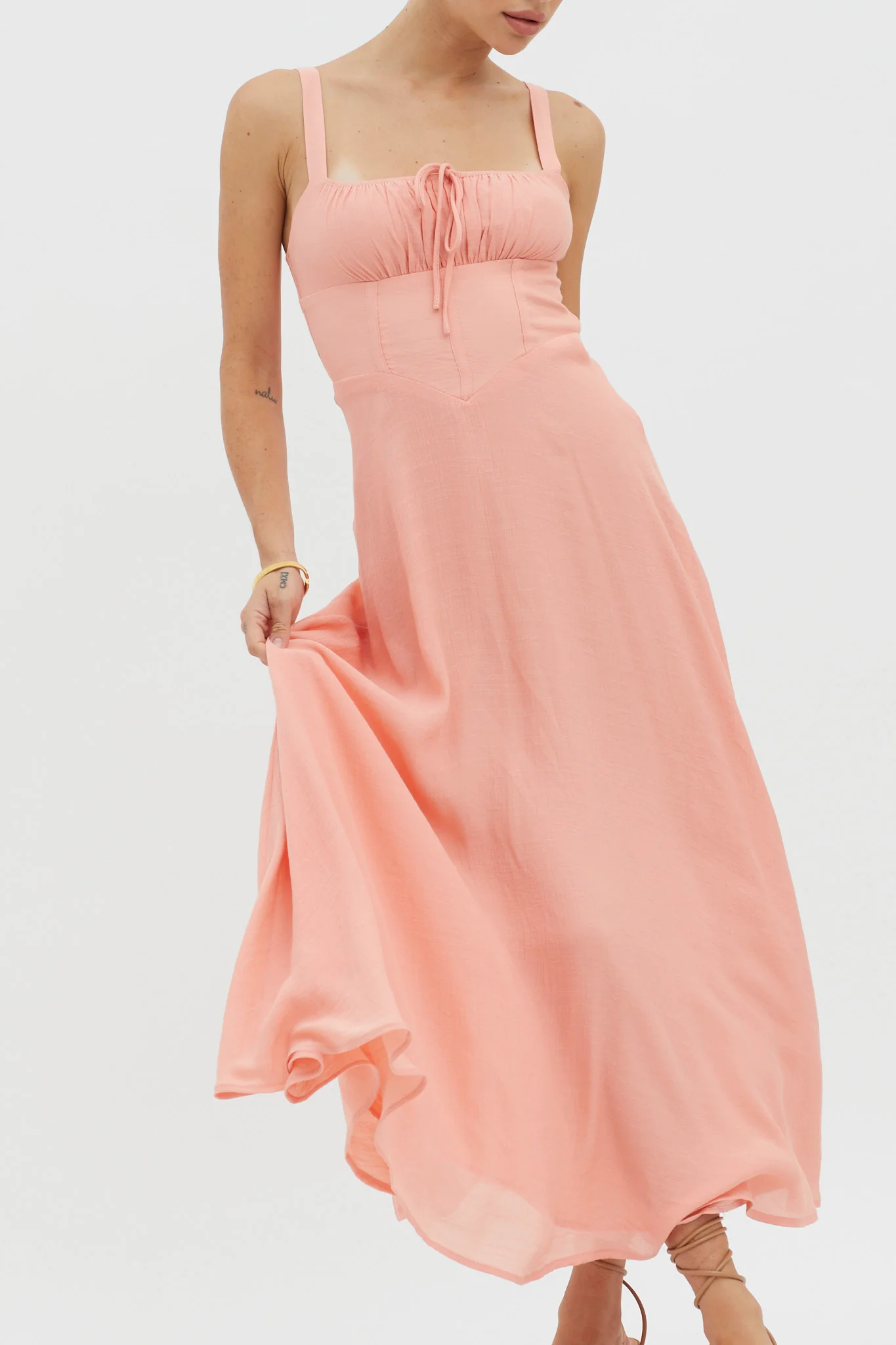 Sweet Pea Tied Bust A-Line Midi Dress Peach - Image 4