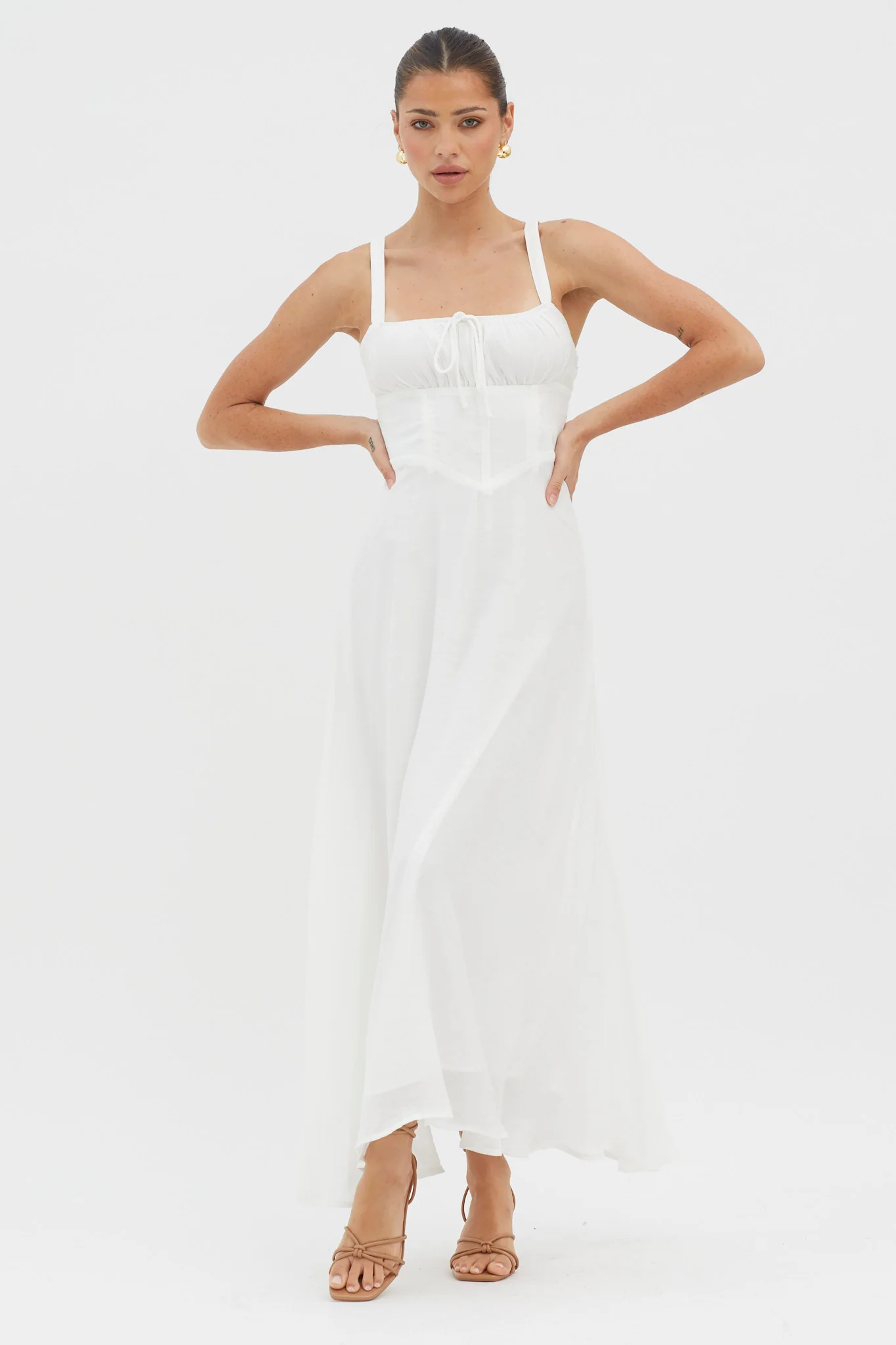 Sweet Pea Tied Bust A-Line Midi Dress White - Image 5