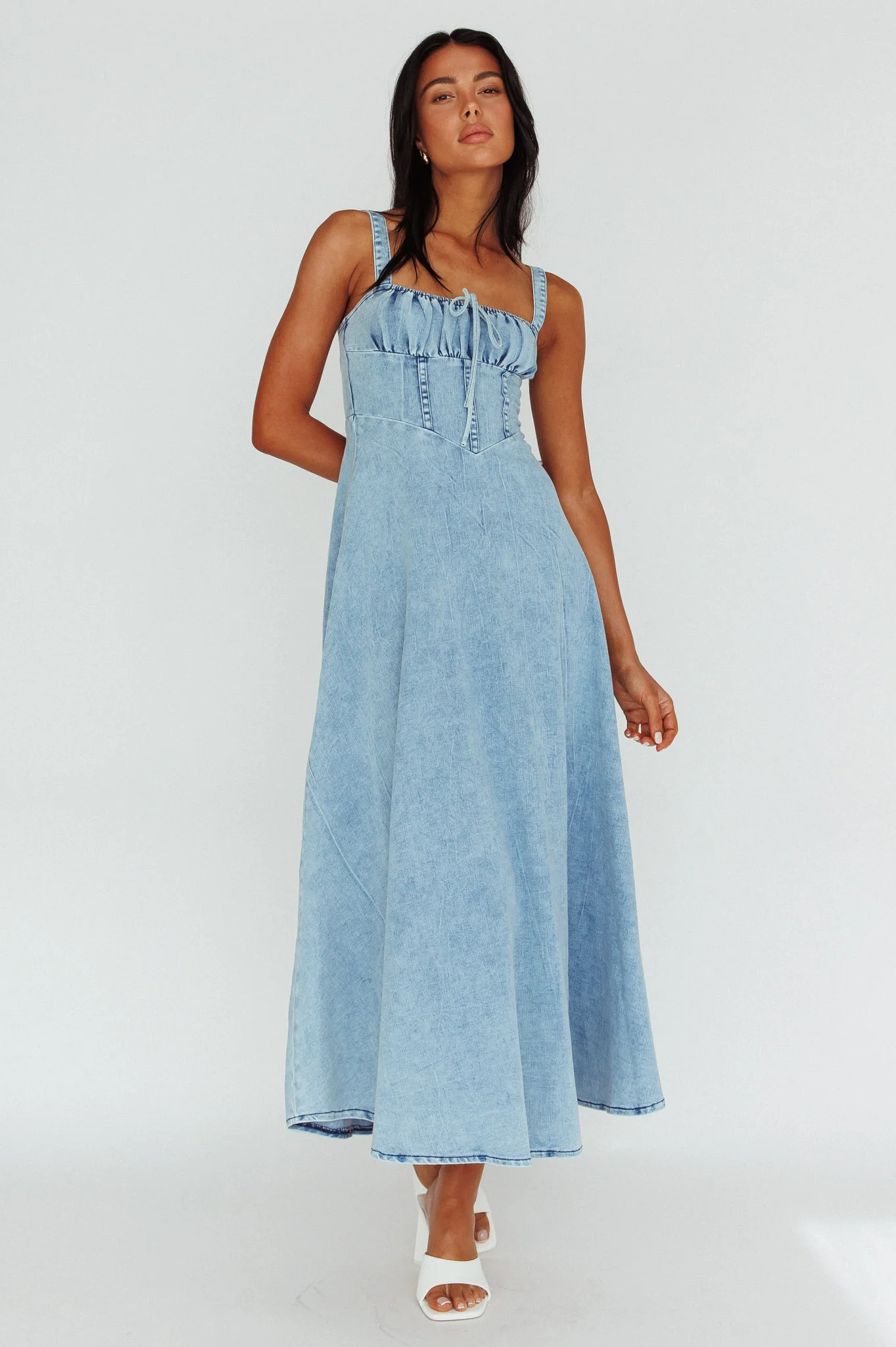 Sweet Pea Tied Bust Maxi Dress Denim Blue - Image 6