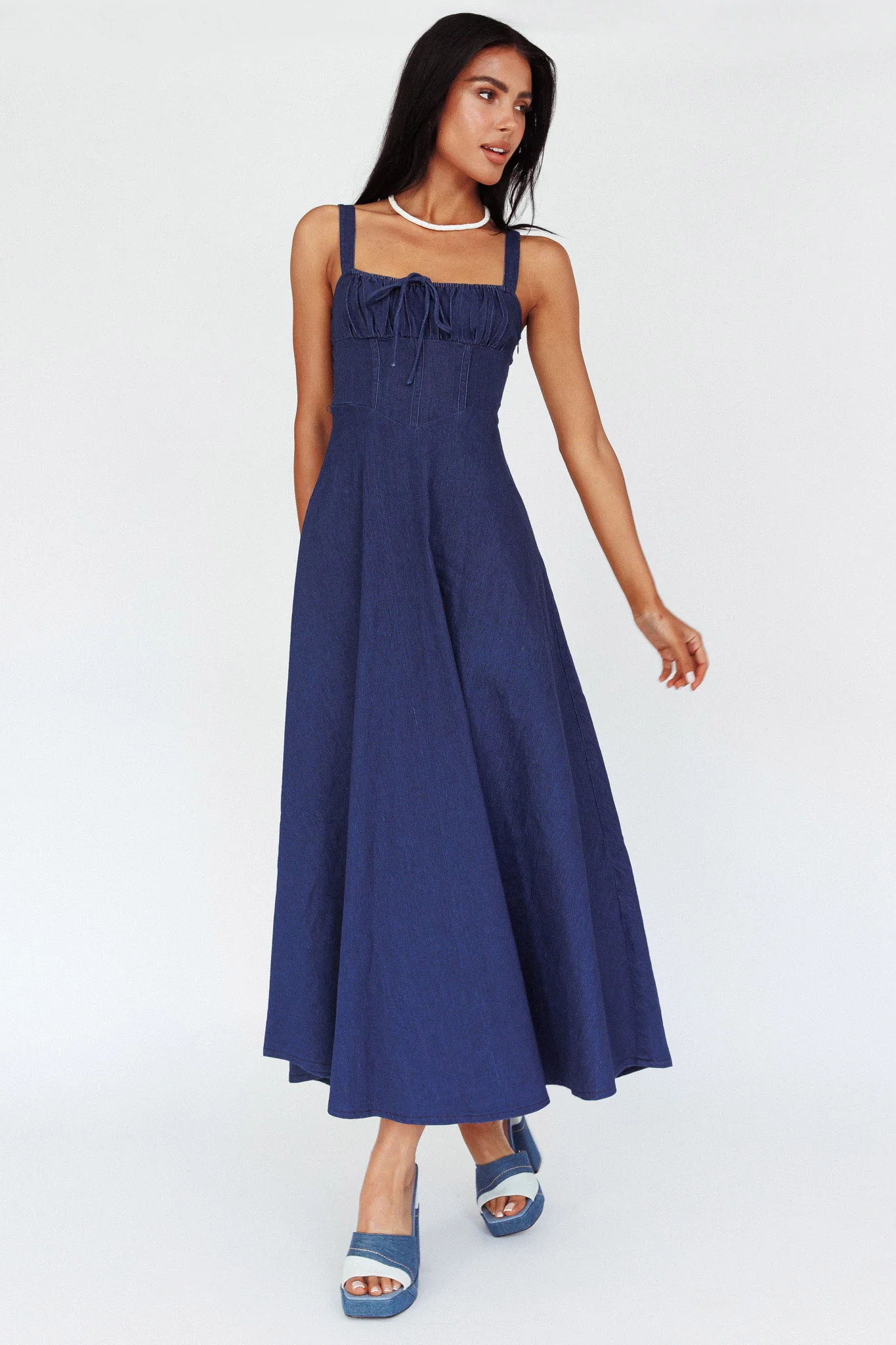 Sweet Pea Tied Bust Maxi Dress Indigo - Image 5
