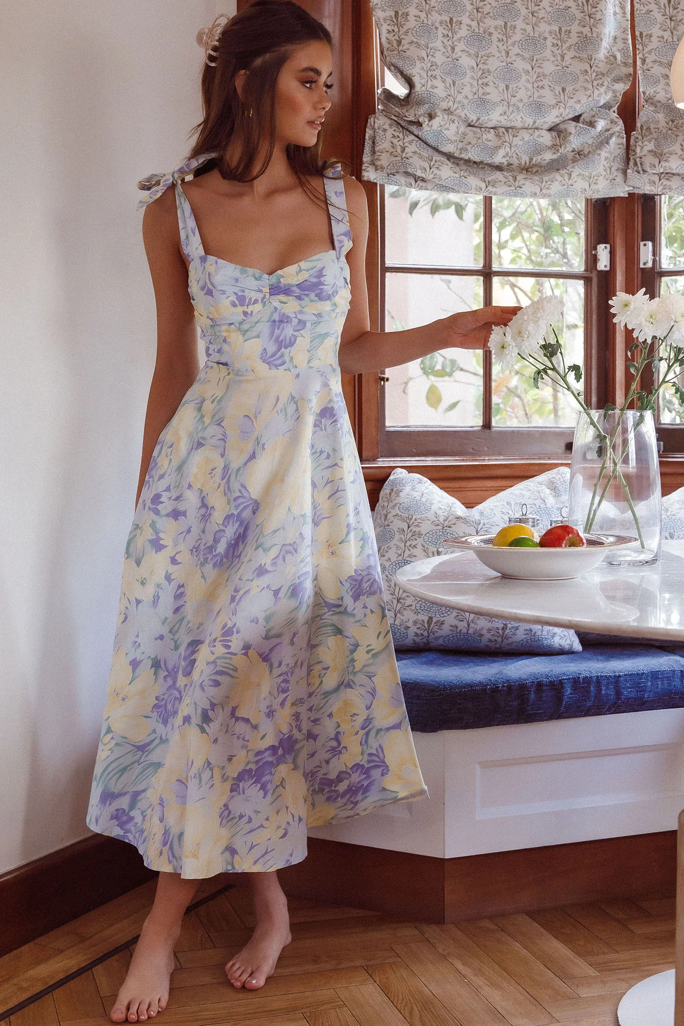Sweet Pea Tied Shoulder Midi Dress Floral Purple - Image 2