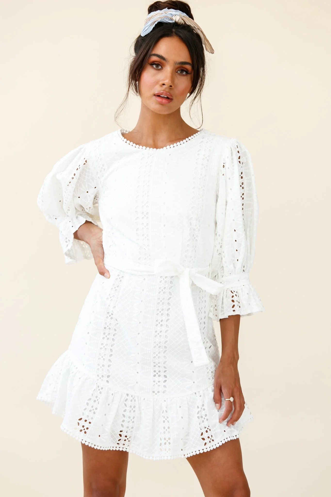 Sweet Sunshine Cut-Out Back Embroidery Dress White - Image 11