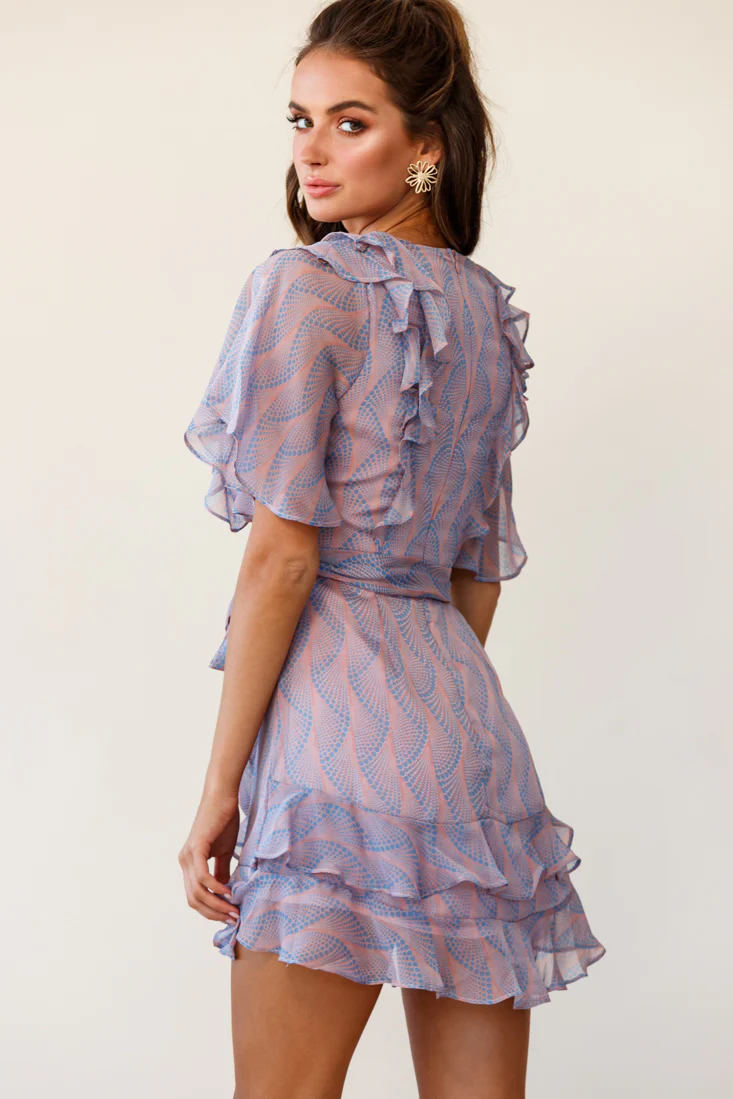 Sweet Talk Short Sleeve Ruffle Detail Dress Dot Pattern Rose/Blue - Image 2