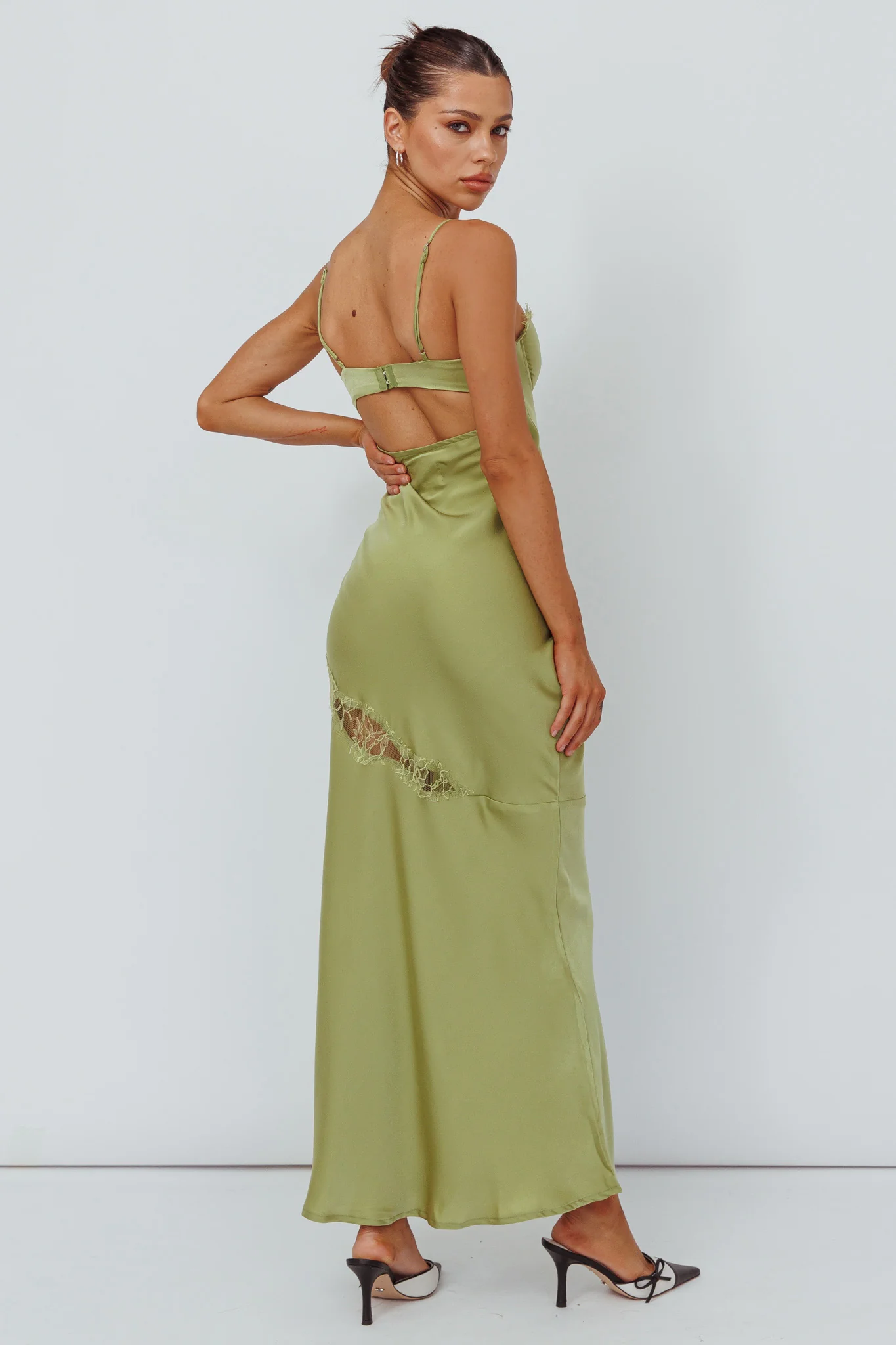 Sweet Talker Lace Trim Midi Dress Lime - Image 2