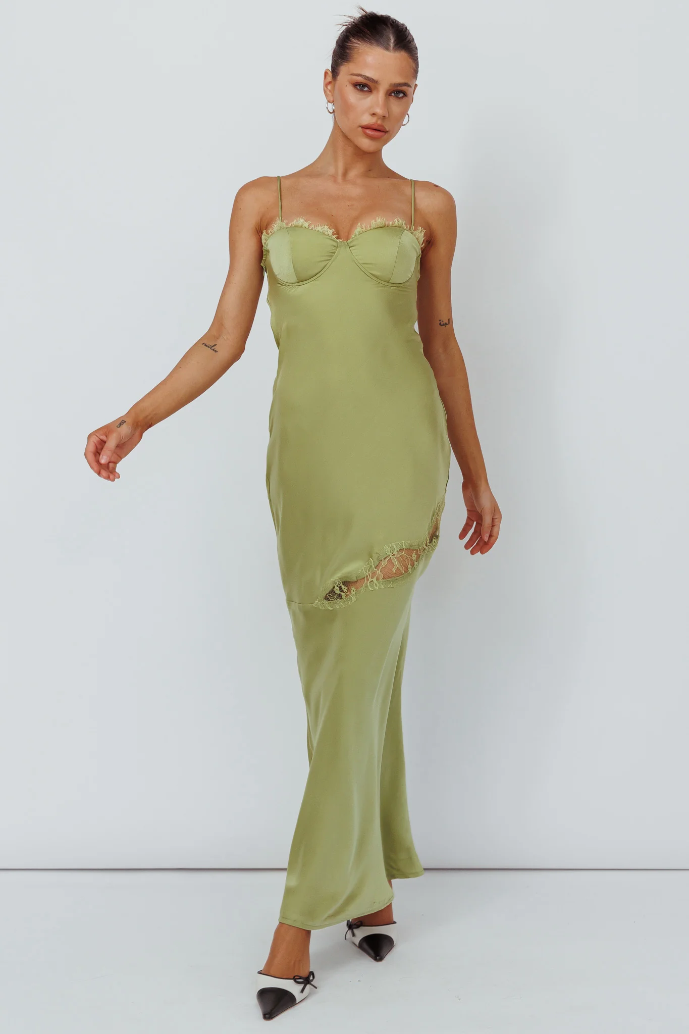 Sweet Talker Lace Trim Midi Dress Lime - Image 3