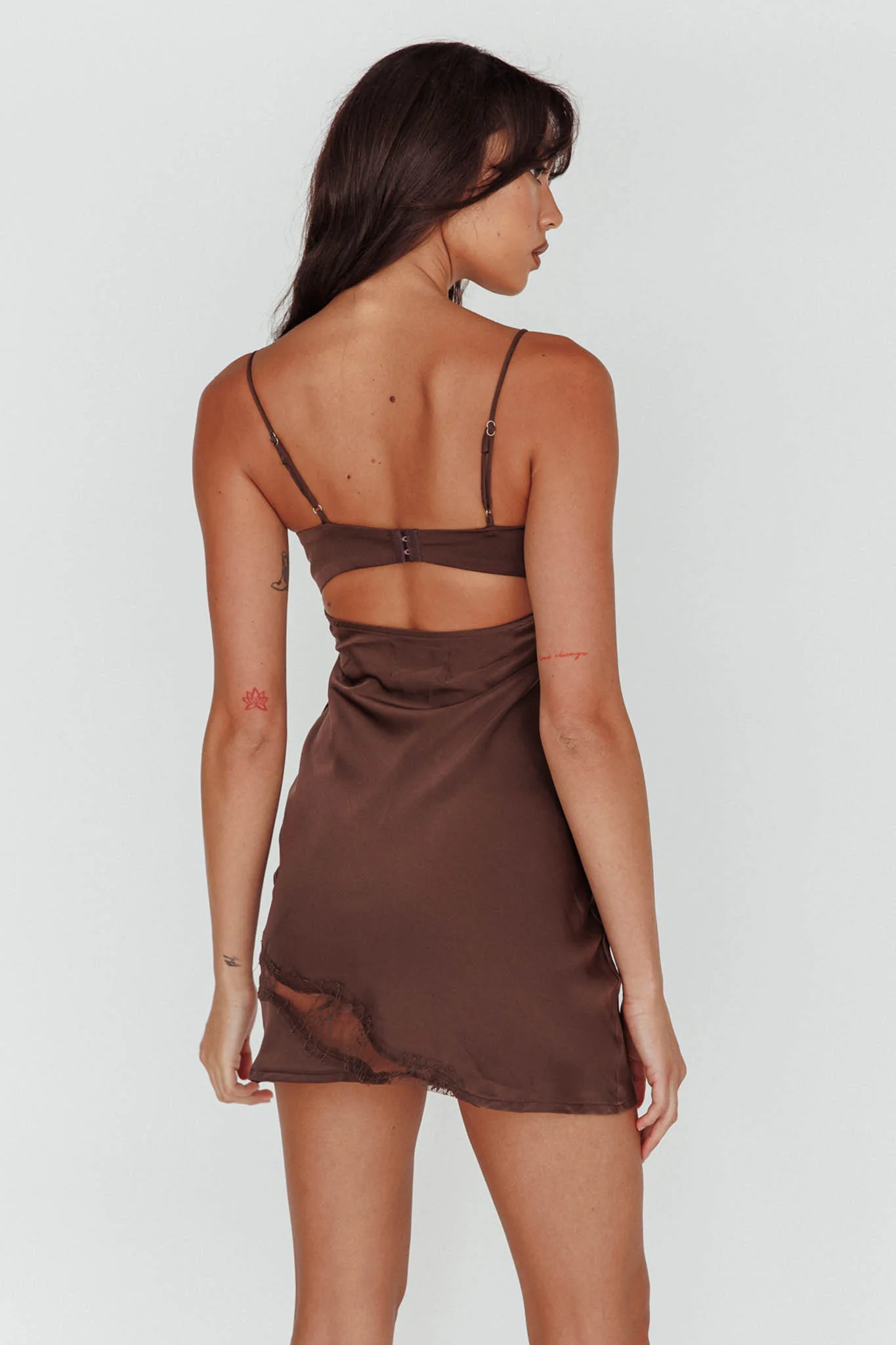 Sweet Talker Lace Trim Mini Dress Chocolate - Image 2