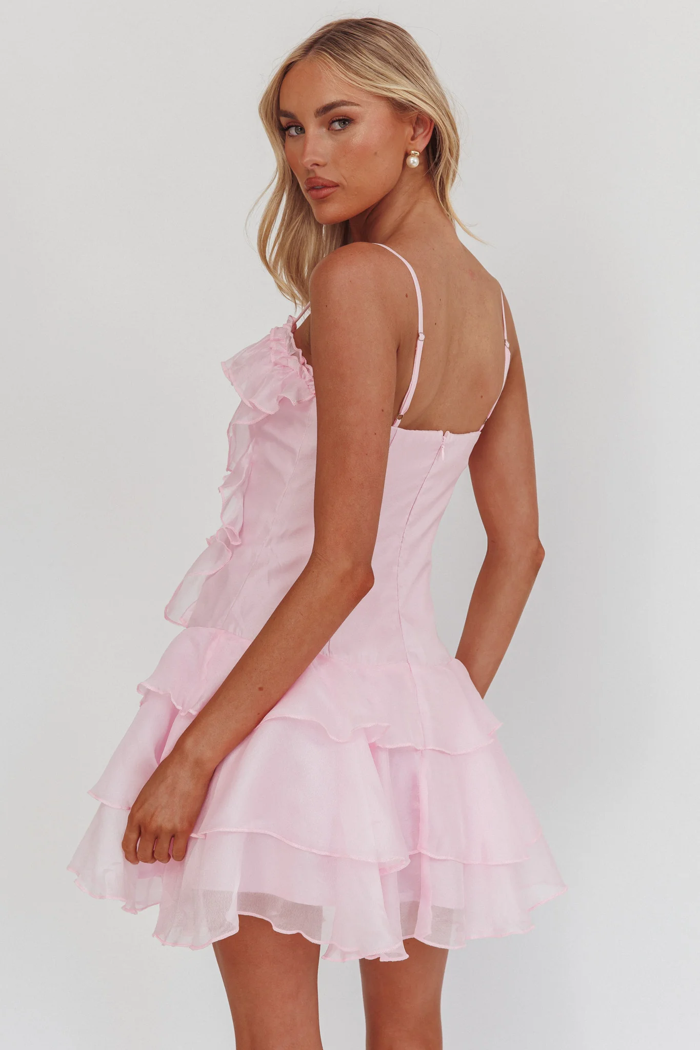 Sweetest Things Frill Trim Rosette Mini Dress Pink - Image 2
