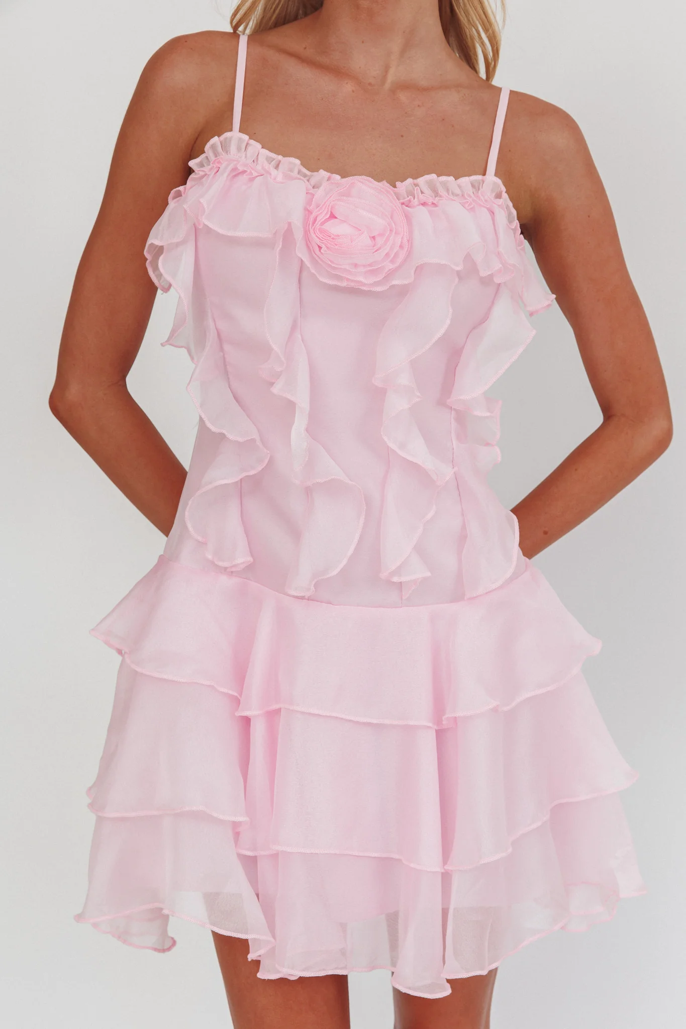 Sweetest Things Frill Trim Rosette Mini Dress Pink - Image 3