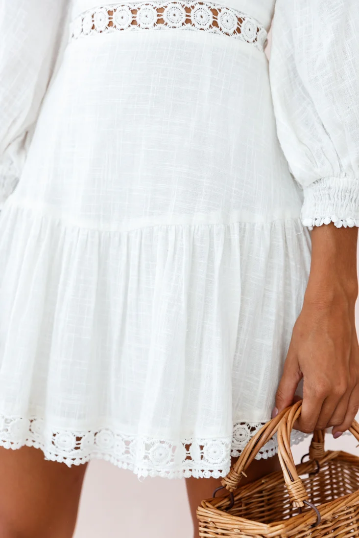 Sweetheart Corset-Back Lantern Sleeve Dress White - Image 5