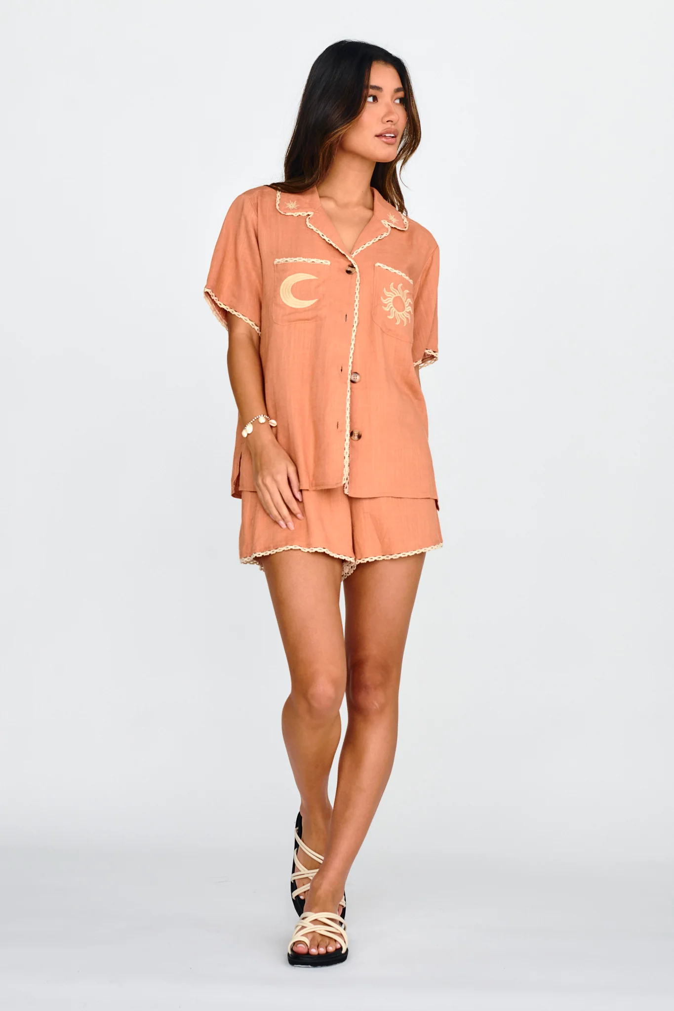 Swing Of Things Embroidered Shirt Mocha - Image 3