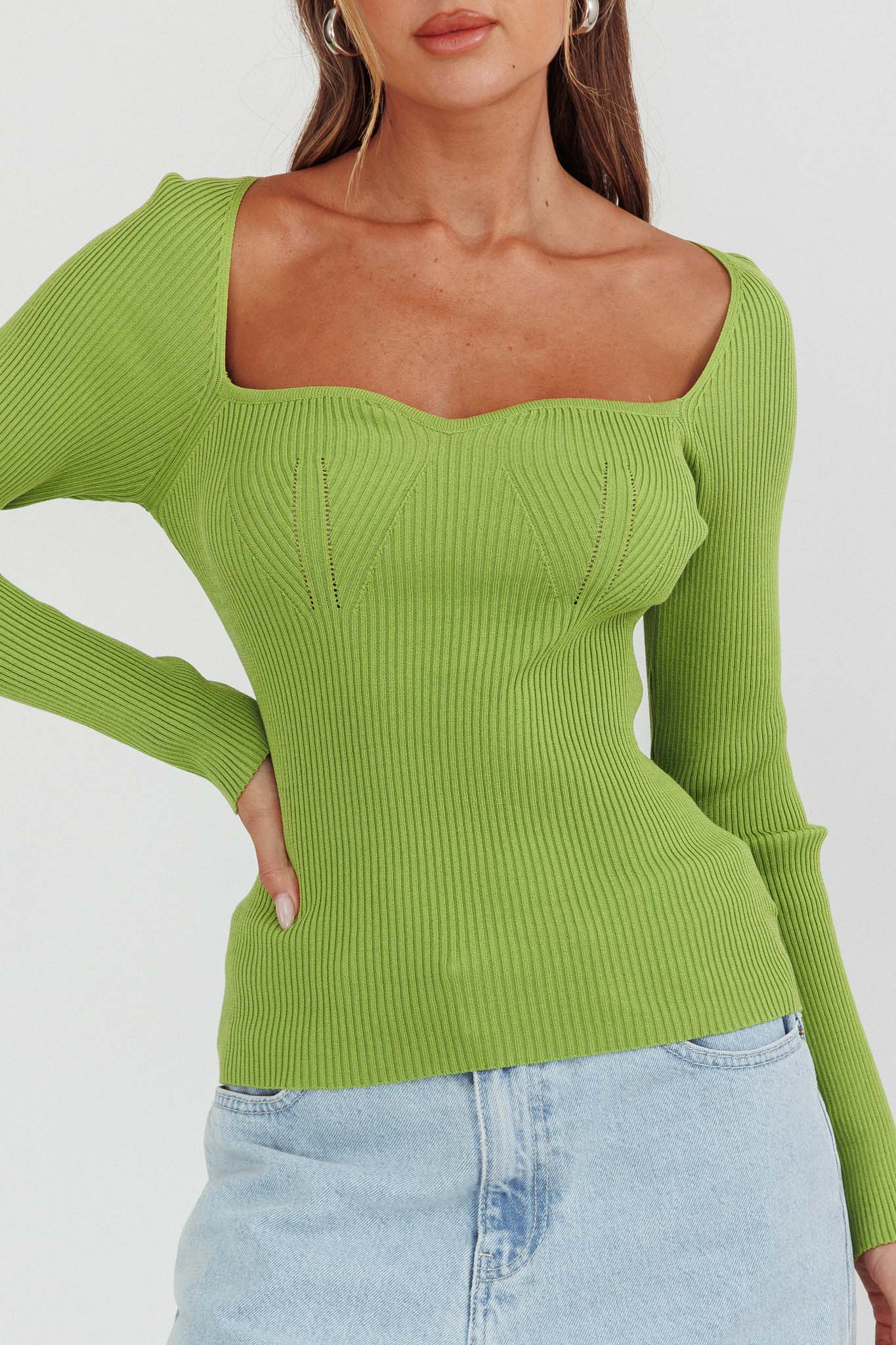 Switch Focus Long Sleeve Knit Top Matcha - Image 4