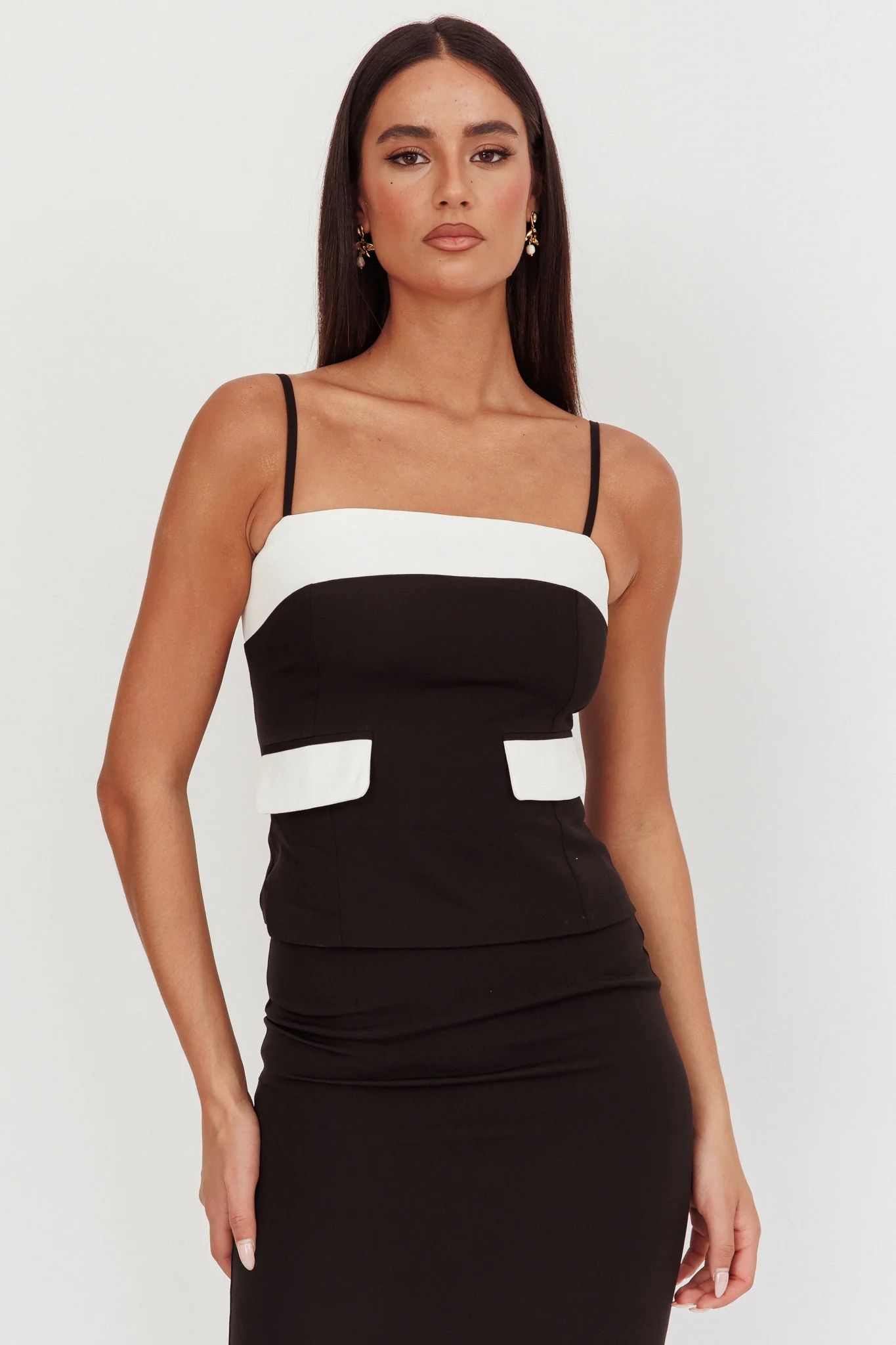 Switched On Faux Pocket Cami Top Black - Image 2