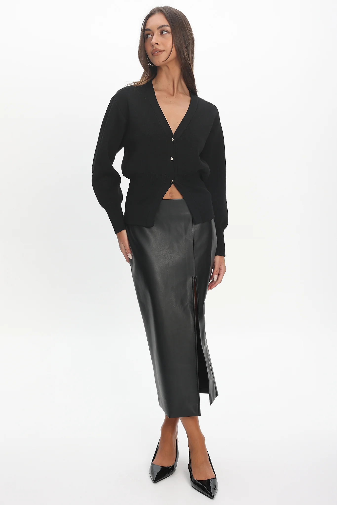 Sybil Faux Leather Midi Skirt Black - Image 3