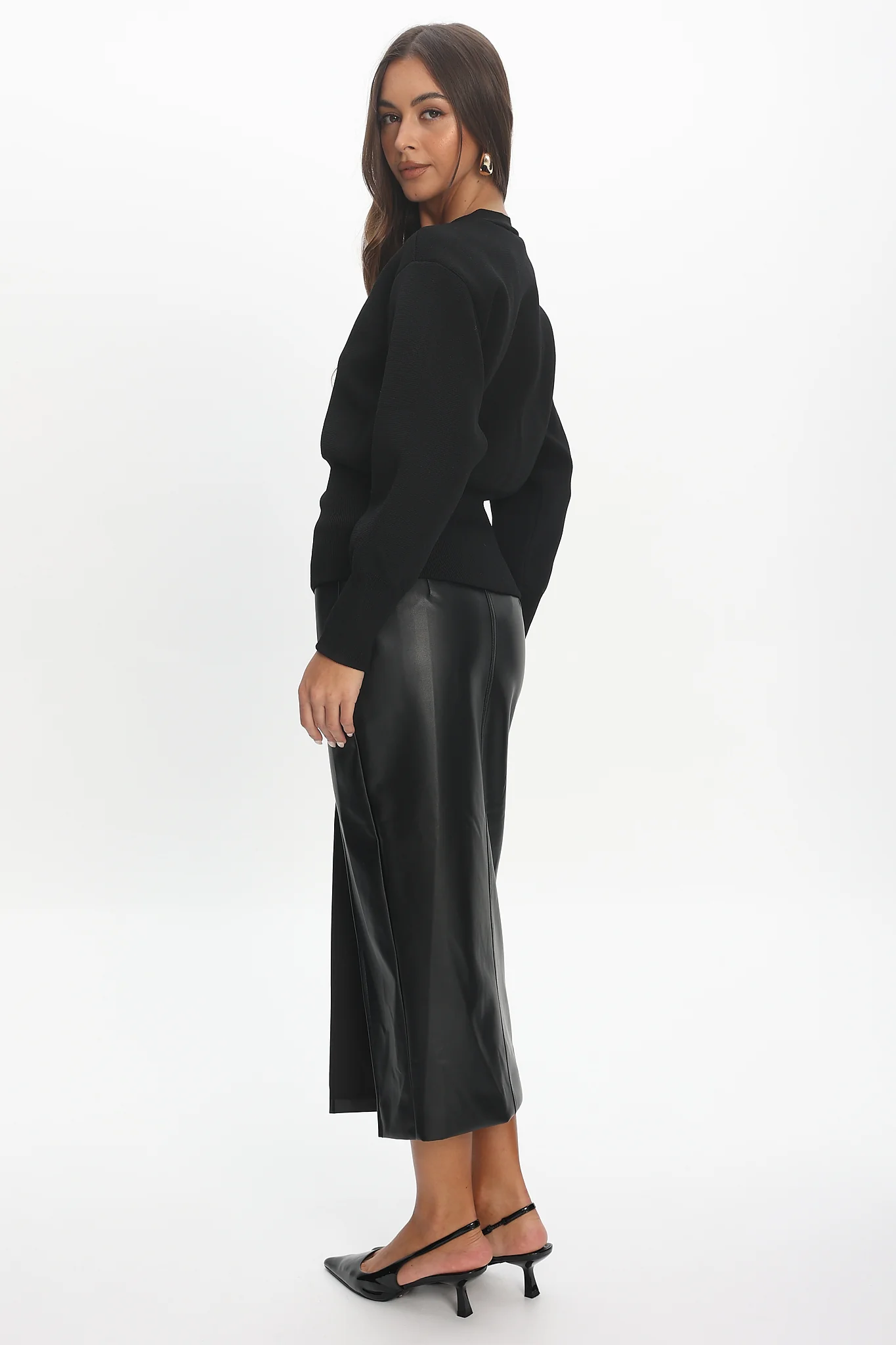 Sybil Faux Leather Midi Skirt Black - Image 4