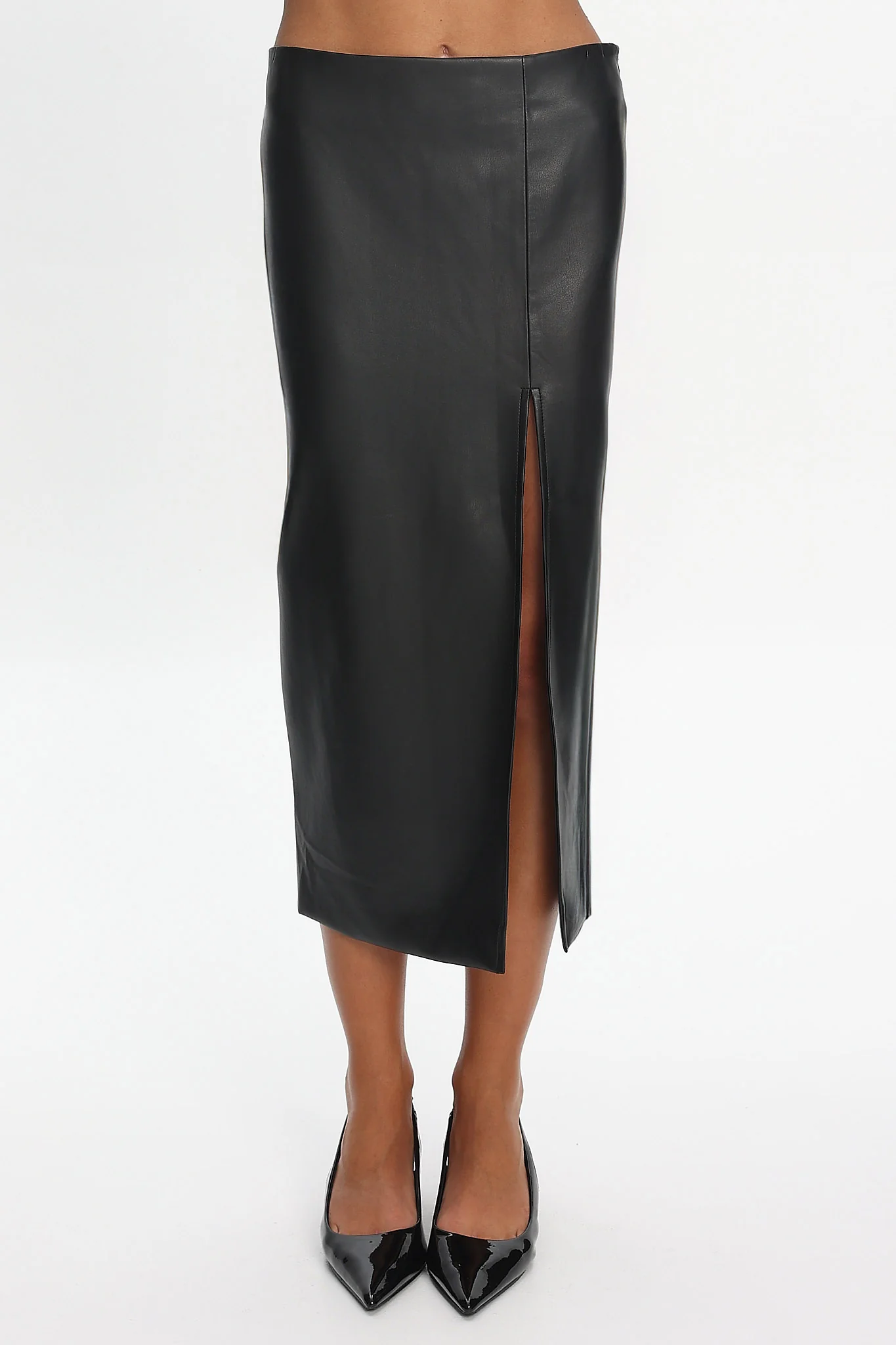 Sybil Faux Leather Midi Skirt Black - Image 5