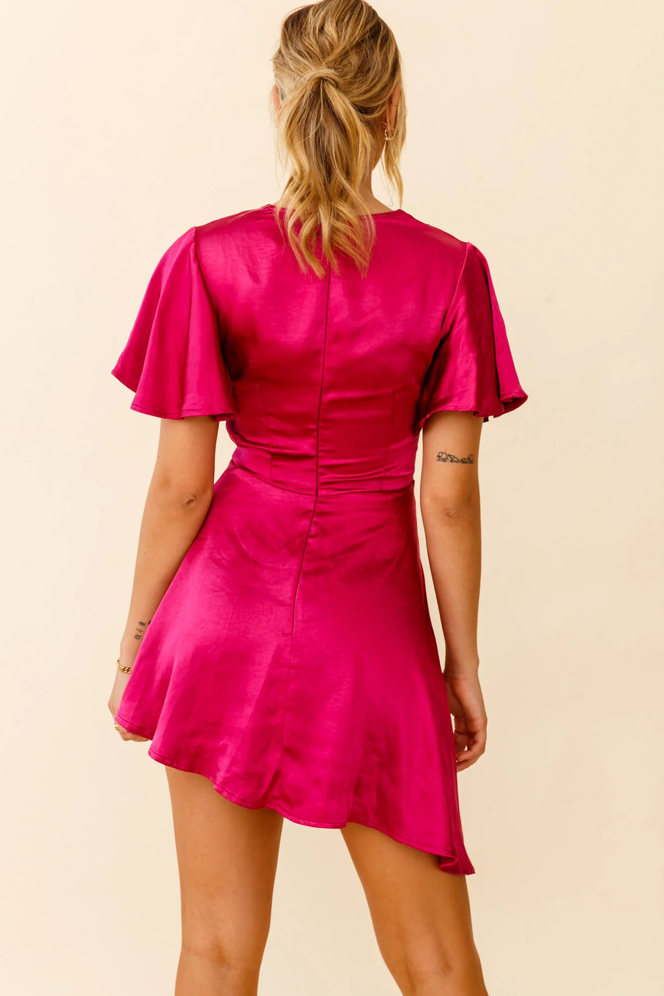 Sydney Angel Sleeve Cowl Neck Satin Dress Plum - Image 2