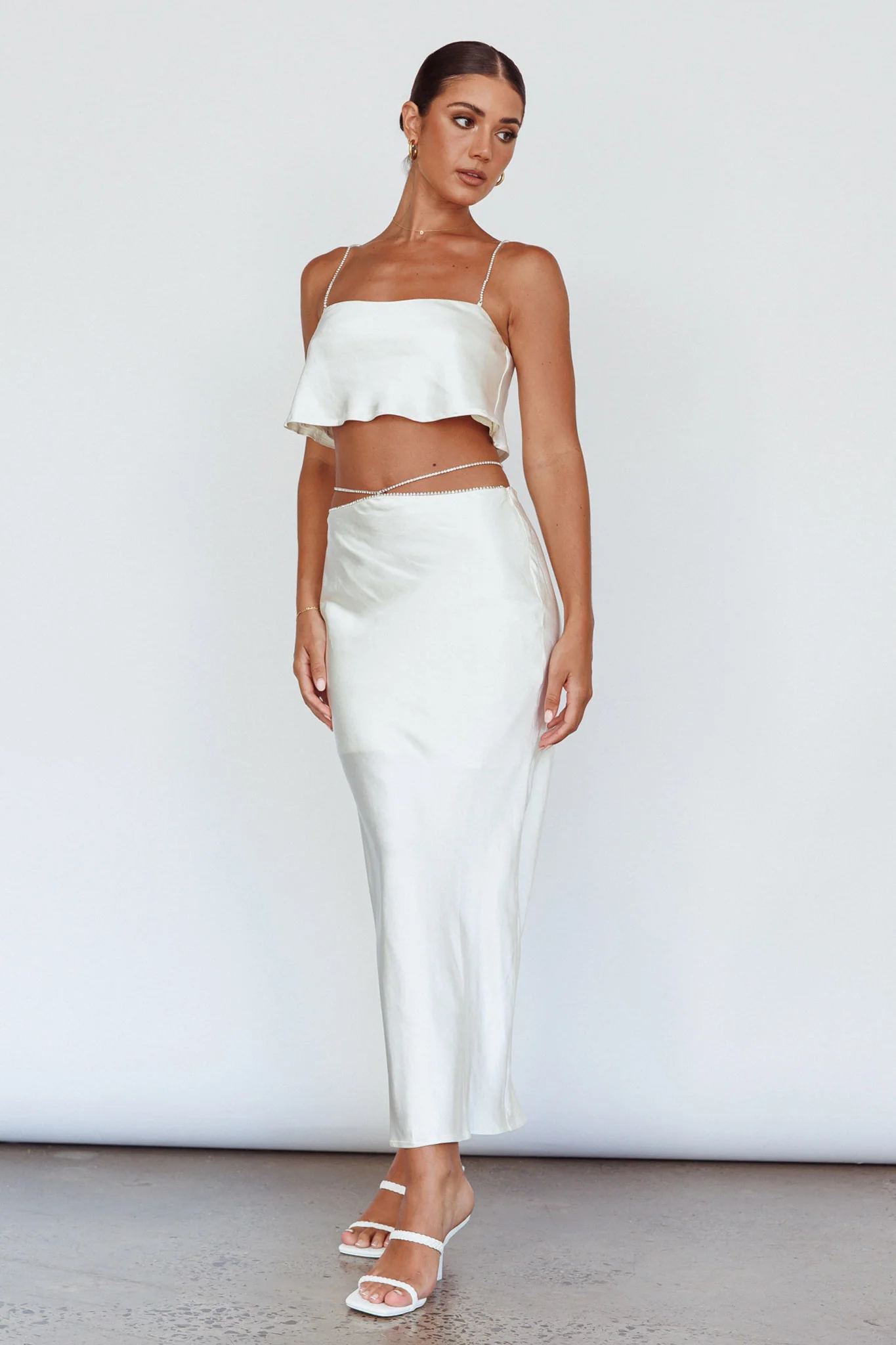 Tahni Diamante Chain Maxi Skirt Oyster - Image 6