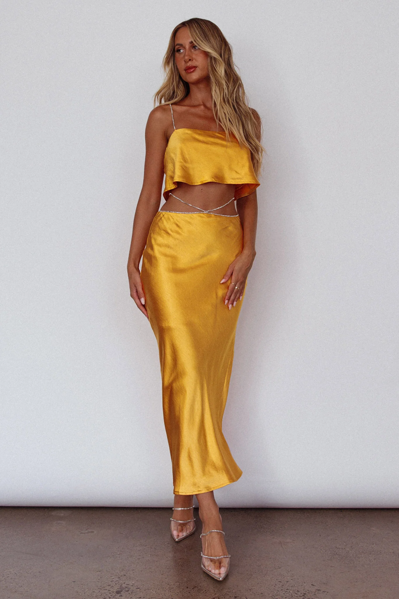 Tahni Diamante Strap Crop Top Mango - Image 5