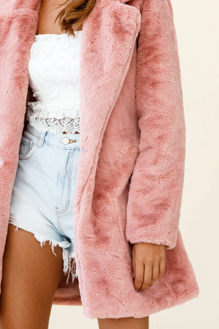 Tahoe Faux Fur Notch Lapel Coat Blush - Image 4