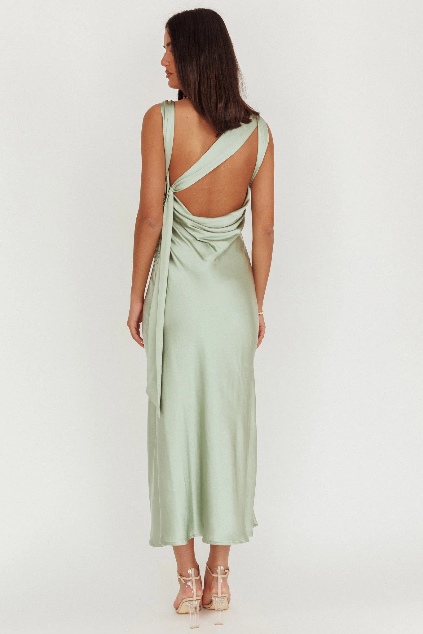 Take Care Backless Sash Maxi Dress Pistachio - Image 2