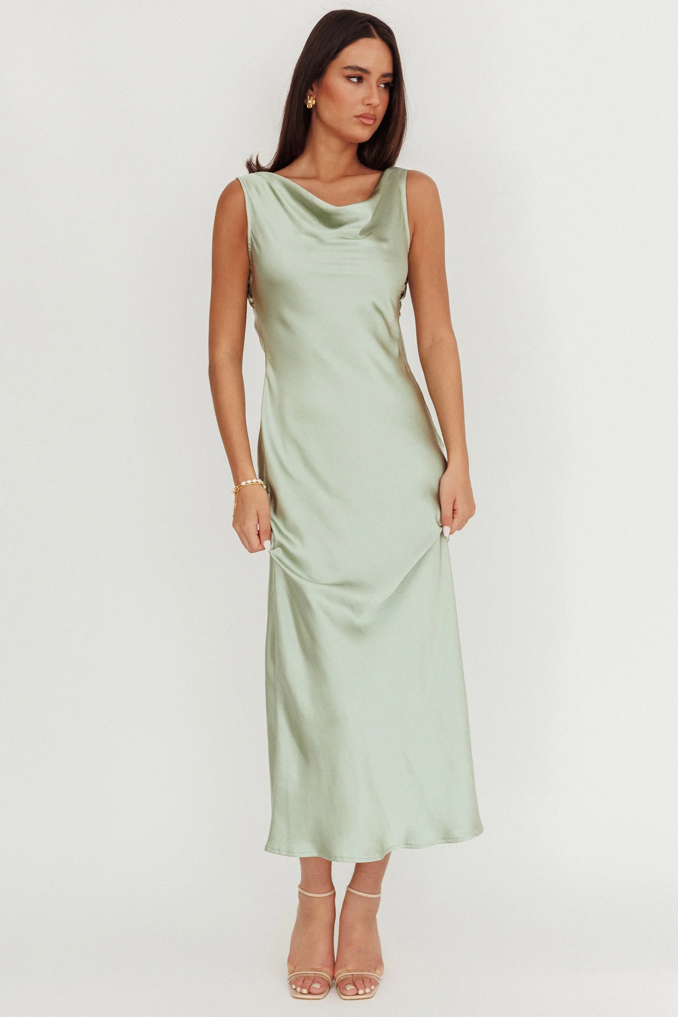 Take Care Backless Sash Maxi Dress Pistachio - Image 4