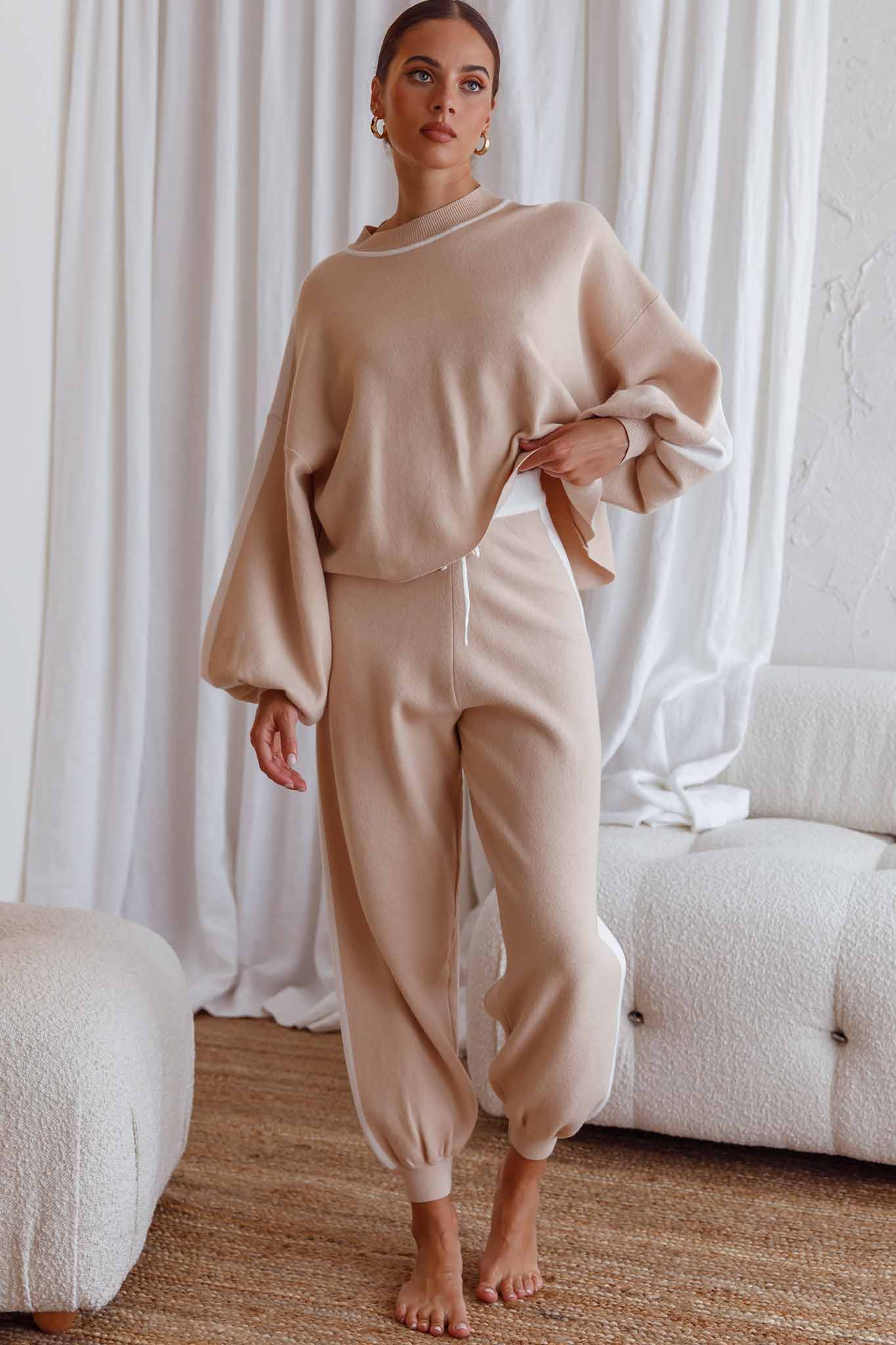 Take Me Back Brushed Knit Jogger Pants Beige - Image 2