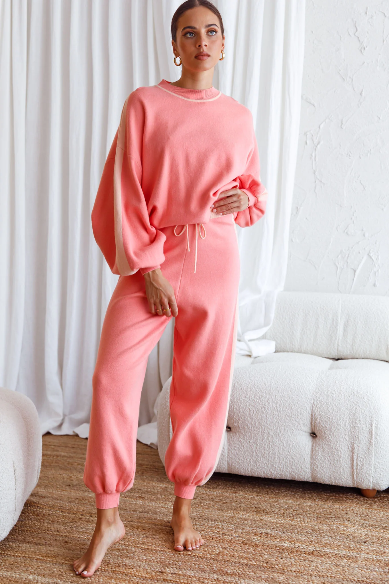 Take Me Back Brushed Knit Jogger Pants Peach - Image 3