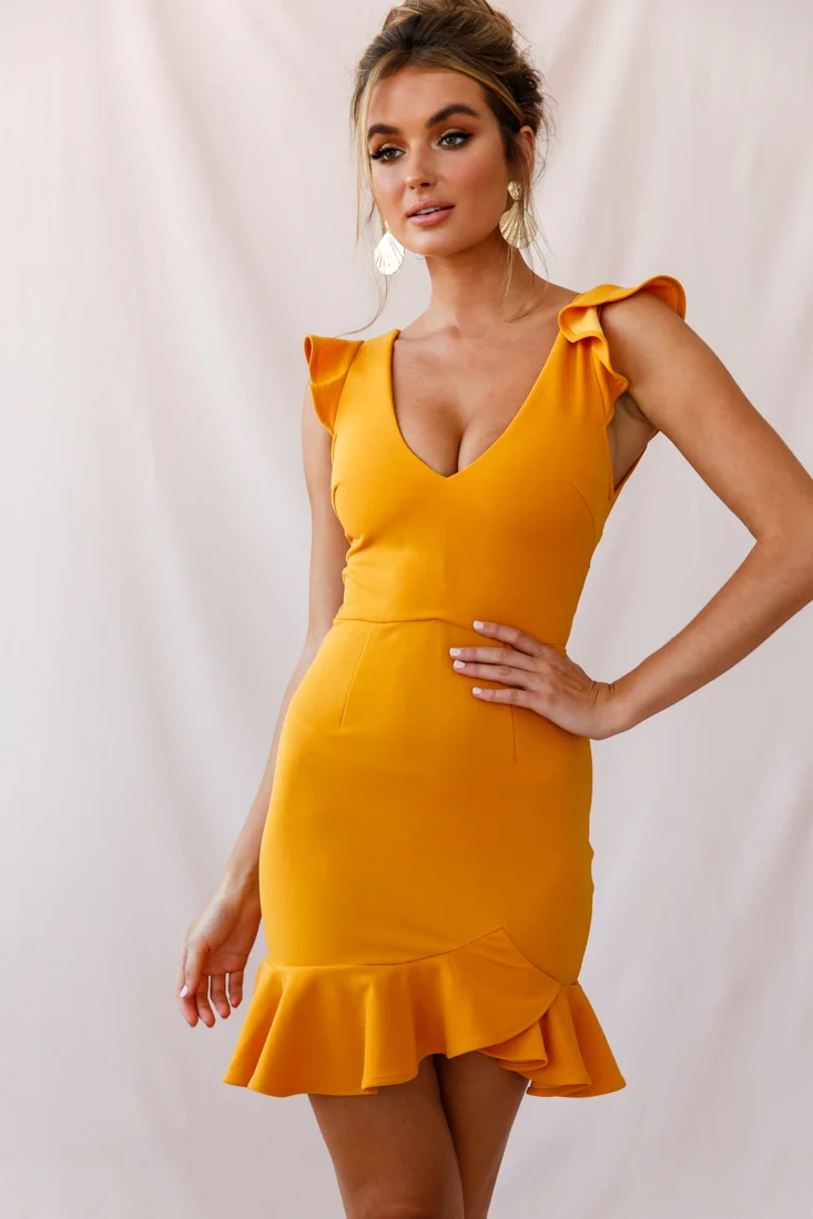 Take Note Frill Dress Mustard - Image 3