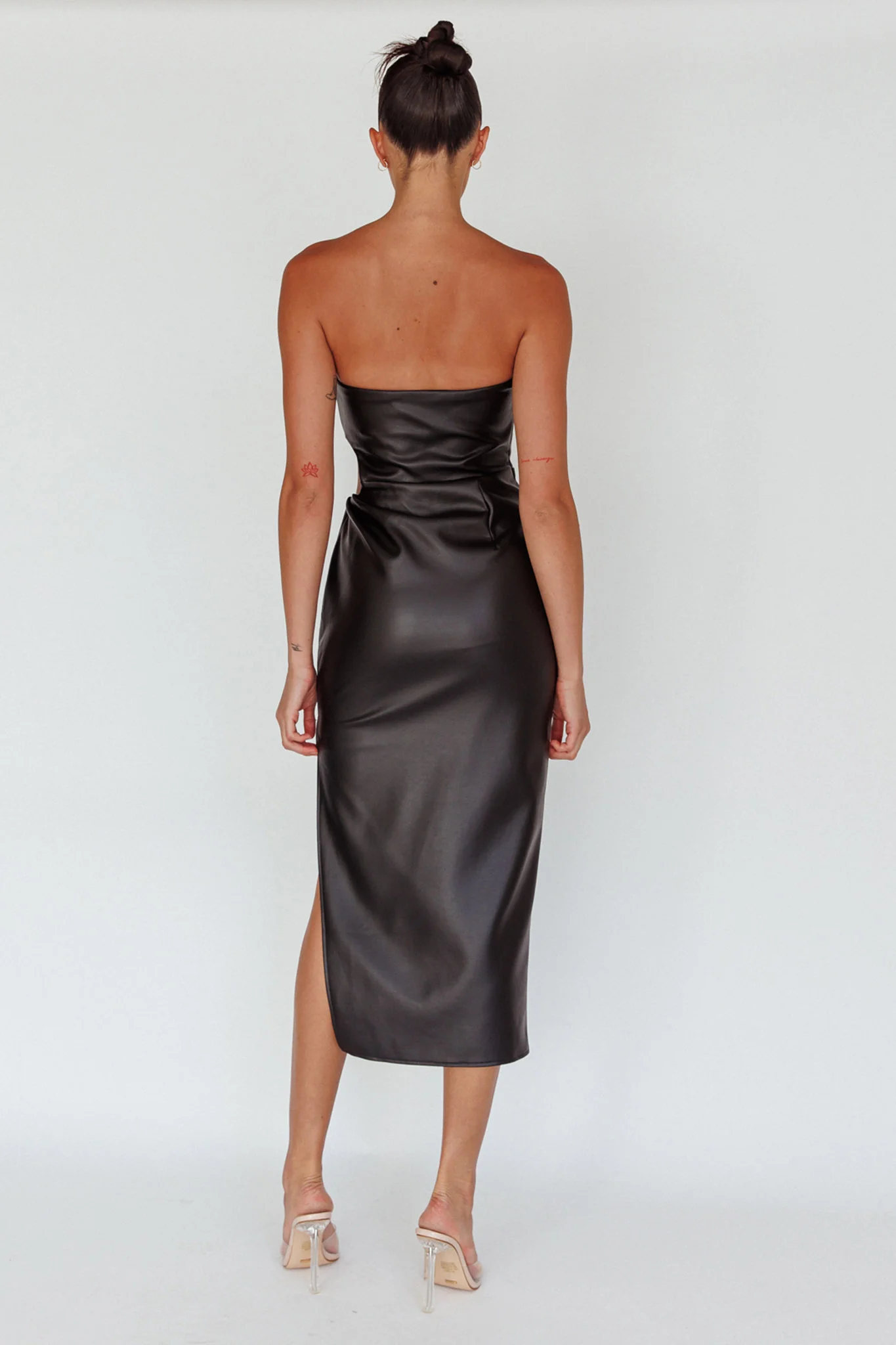 Taking Bets Strapless Midi Dress Leather Black - Image 2