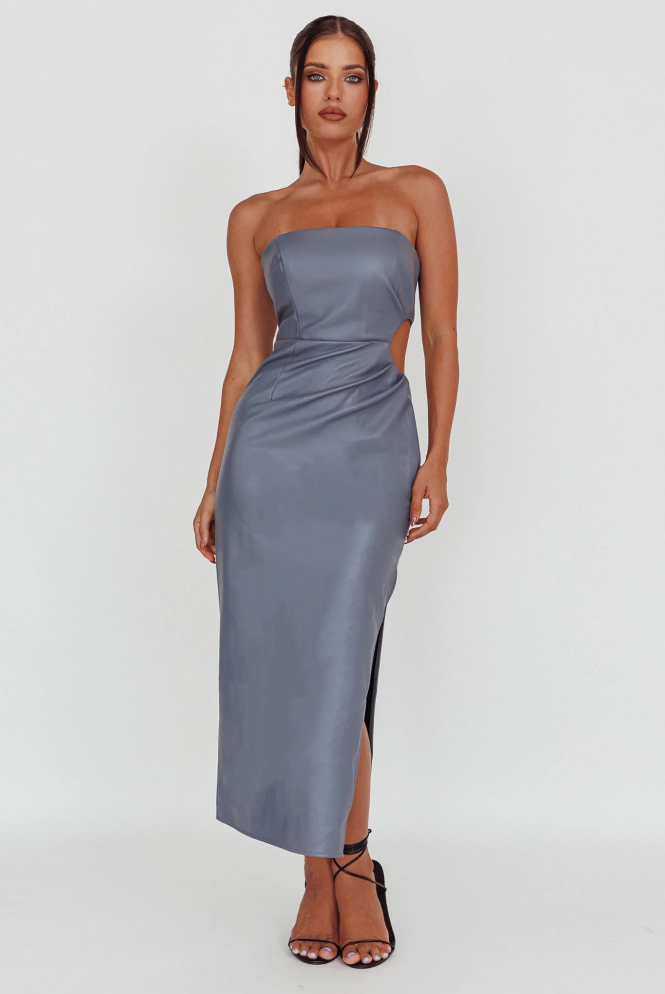 Taking Bets Strapless Midi Dress Leather Midnight Blue - Image 6
