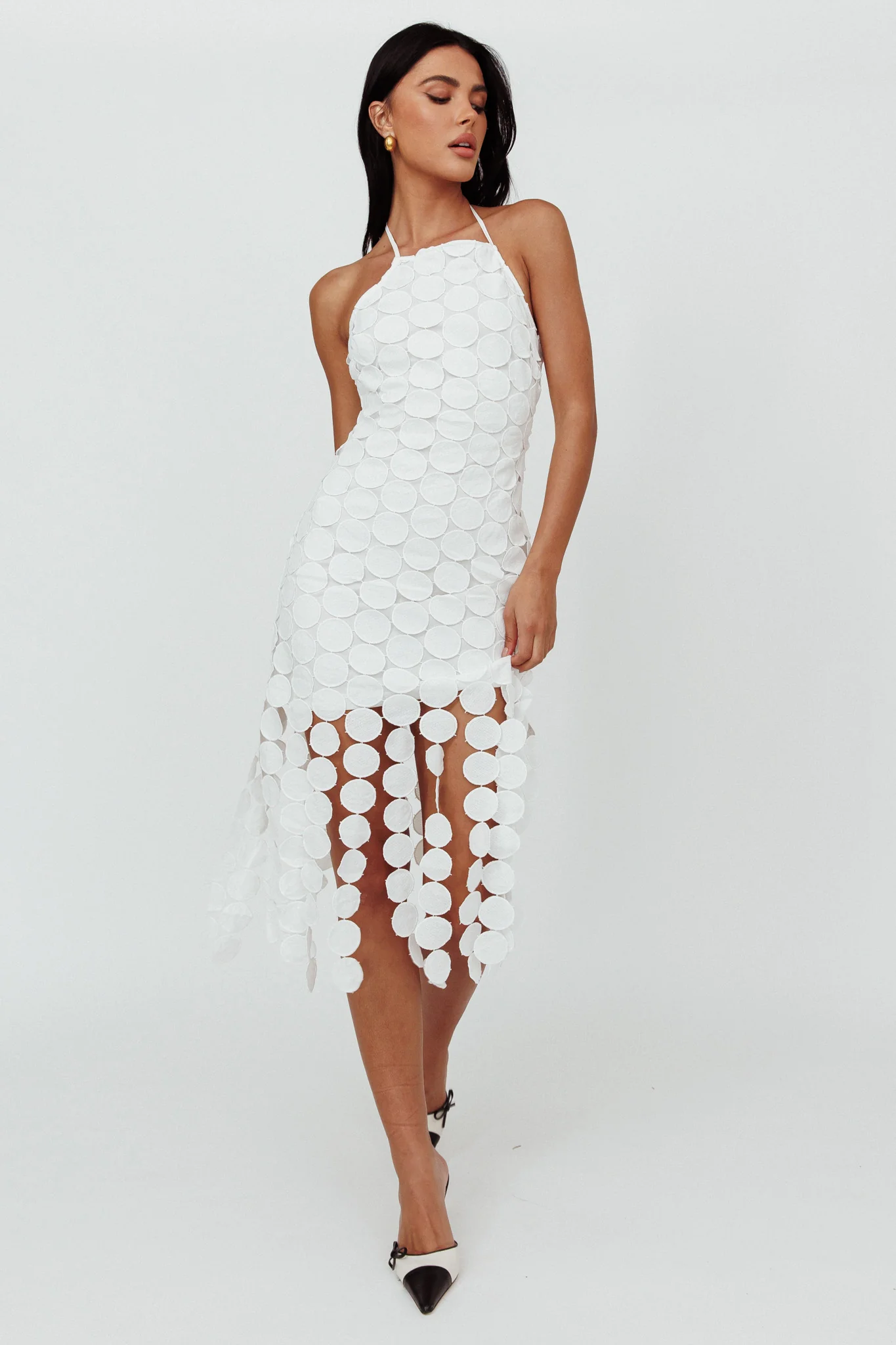 Taking Chances Halterneck Circle Mini Dress White - Image 3