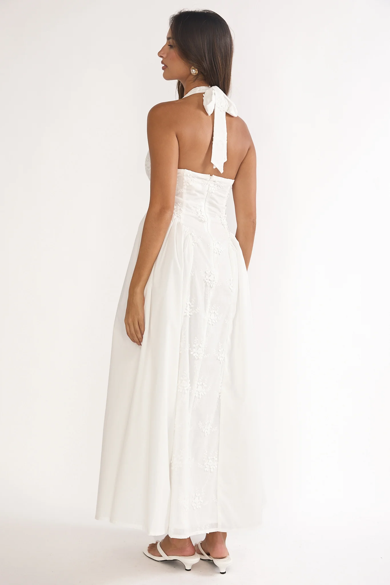 Talirosa Embroidered Halterneck Maxi Dress White - Image 2