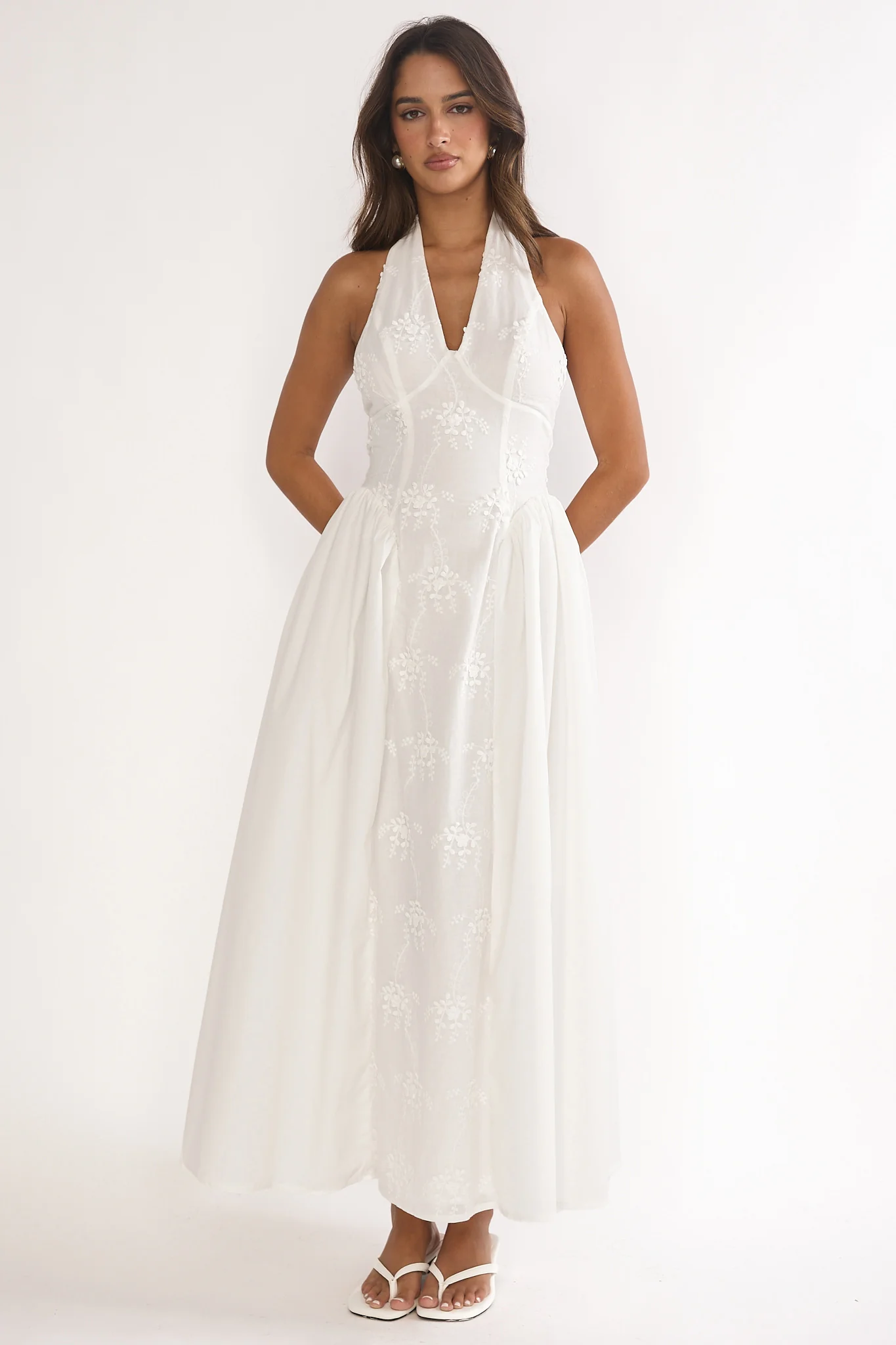 Talirosa Embroidered Halterneck Maxi Dress White - Image 4