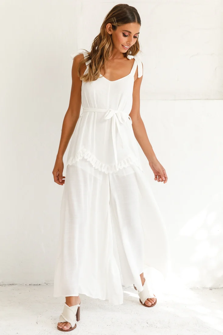 Talitha Tie Strap Wide Leg Jumpsuit White - Image 6