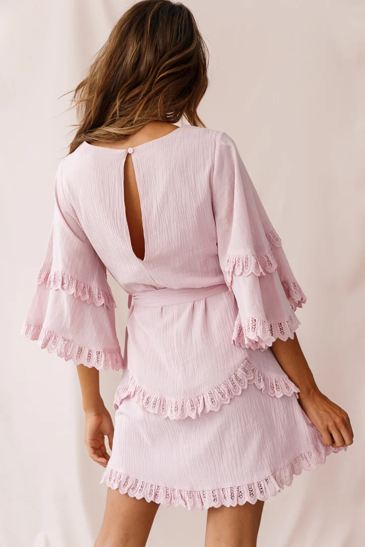 Talitha Waist Tie Lace Trim Dress Blush - Image 3