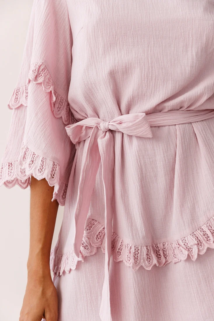 Talitha Waist Tie Lace Trim Dress Blush - Image 4