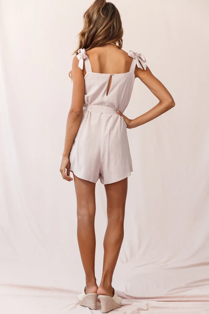 Talitha Waist Tie Lace Trim Romper Mauve - Image 3