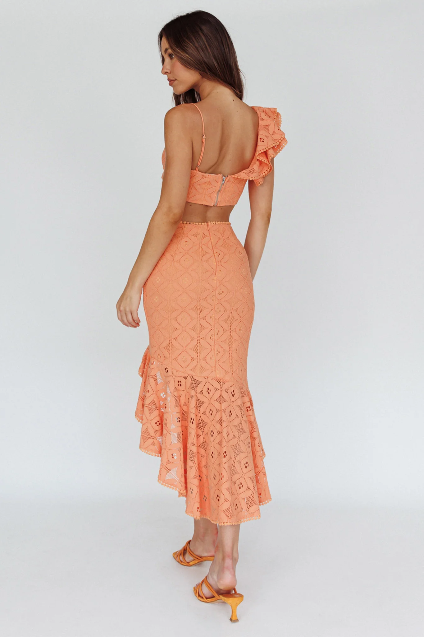 Talk About Me Asymmetrical Ruffle Hem Midi Skirt Apricot - Image 2