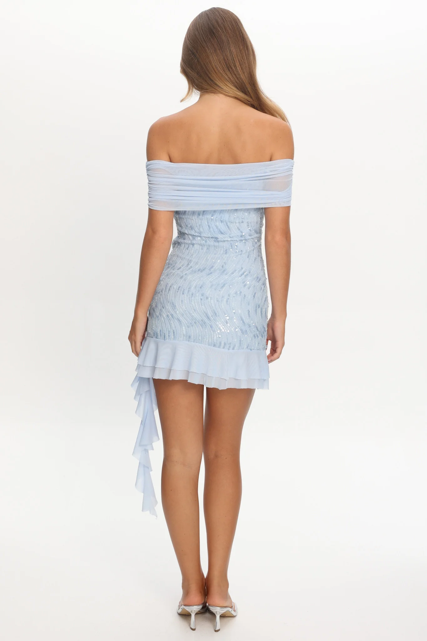 Talking Stage Off-Shoulder Mini Dress Blue - Image 3