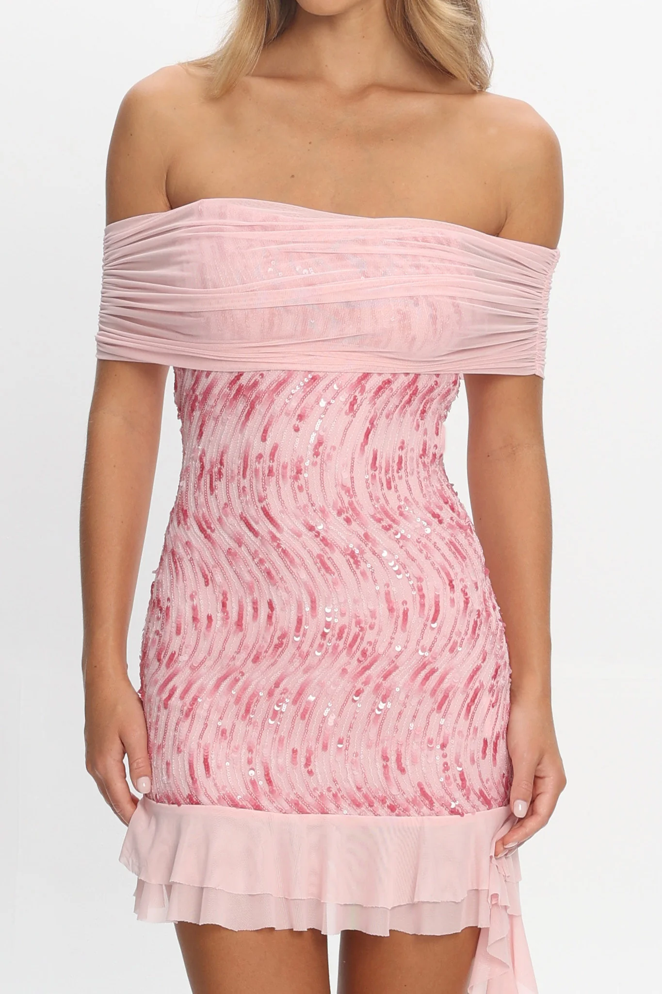 Talking Stage Off-Shoulder Mini Dress Pink - Image 4