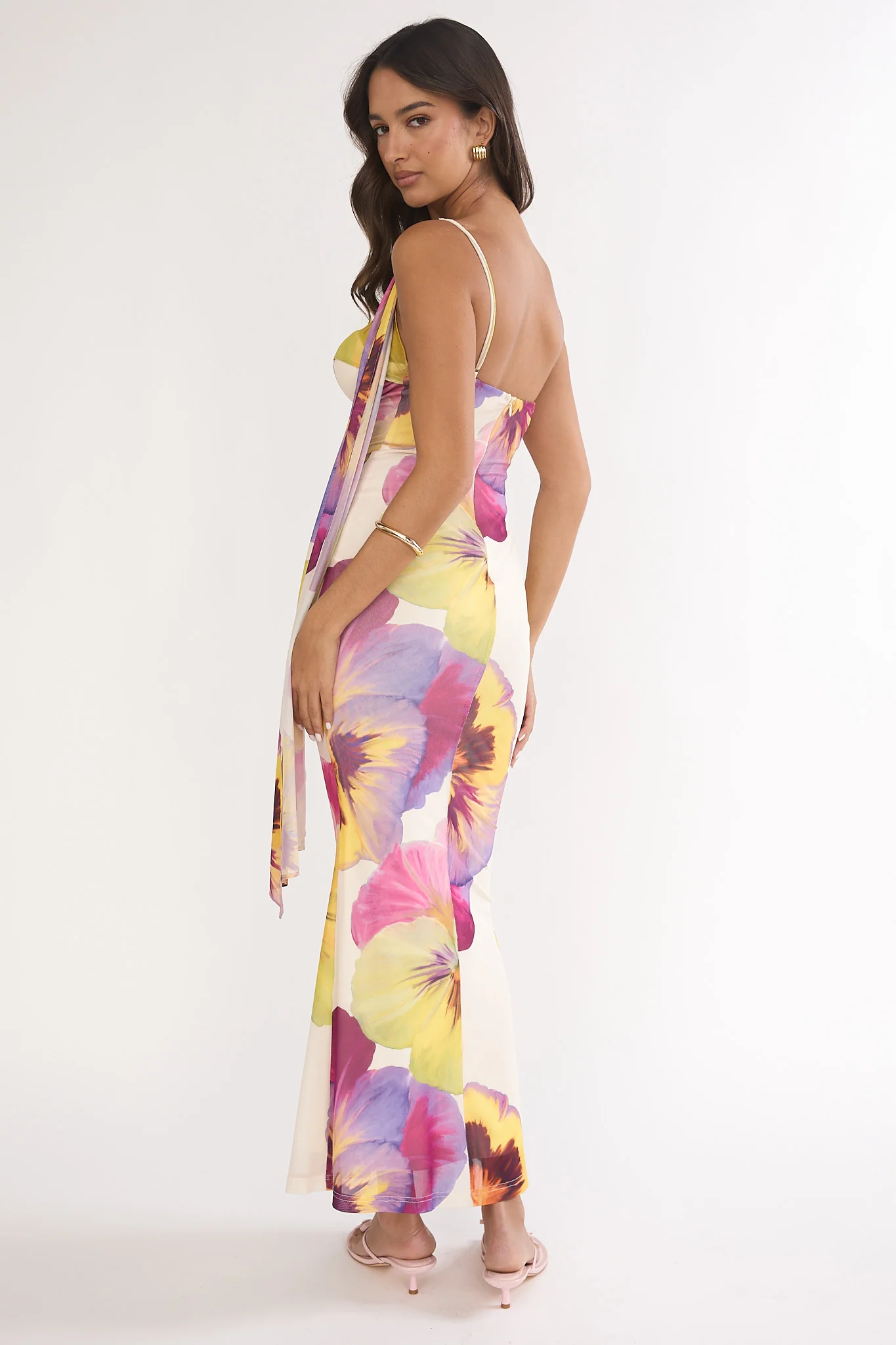 Tallis One-Shoulder Asymmetric Neckline Dress Beige - Image 3